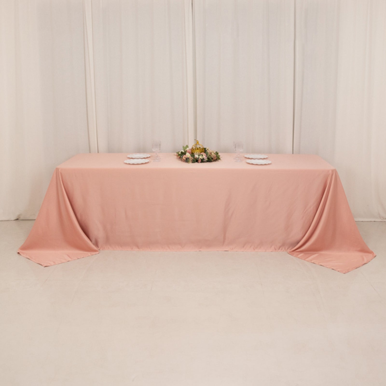 Luxurious Dusty Rose Lamour Satin 90x156 Rectangle Seamless Tablecloth