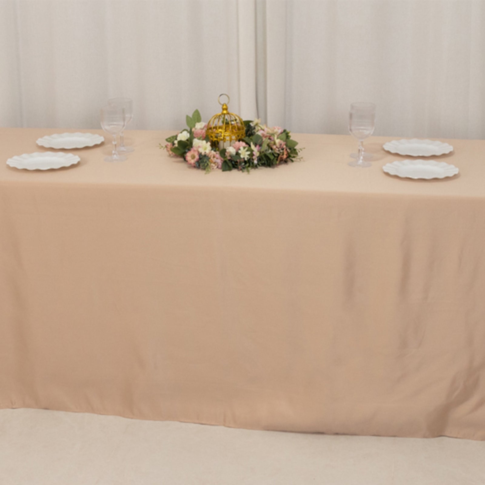 Luxurious Nude Lamour Satin Rectangle Tablecloth 90x156 - Ideal for Events
