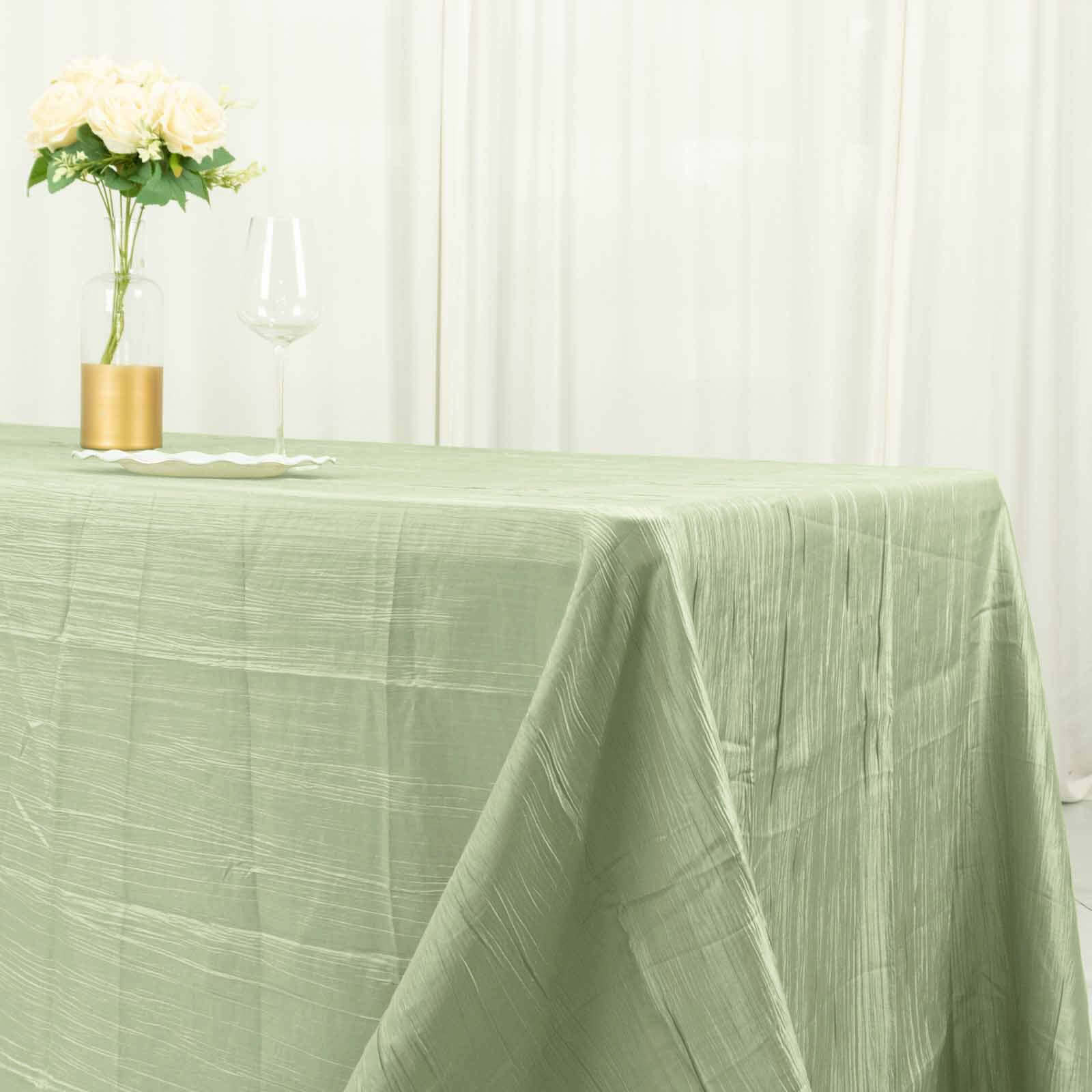 Discount! Sage Green Seamless Accordion Crinkle Taffeta Rectangle Tablecloth 90x132