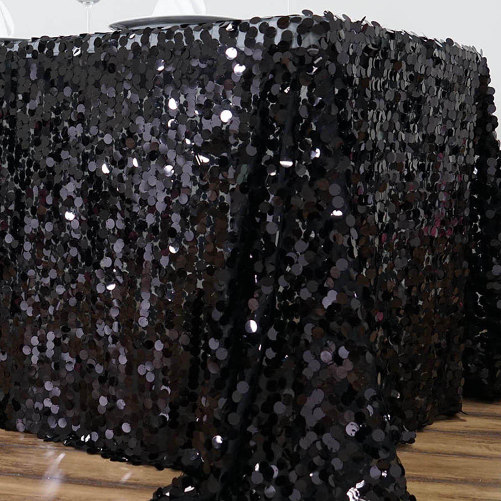 Black Seamless Sequin Rectangle Tablecloth 90x156 - Payette Style