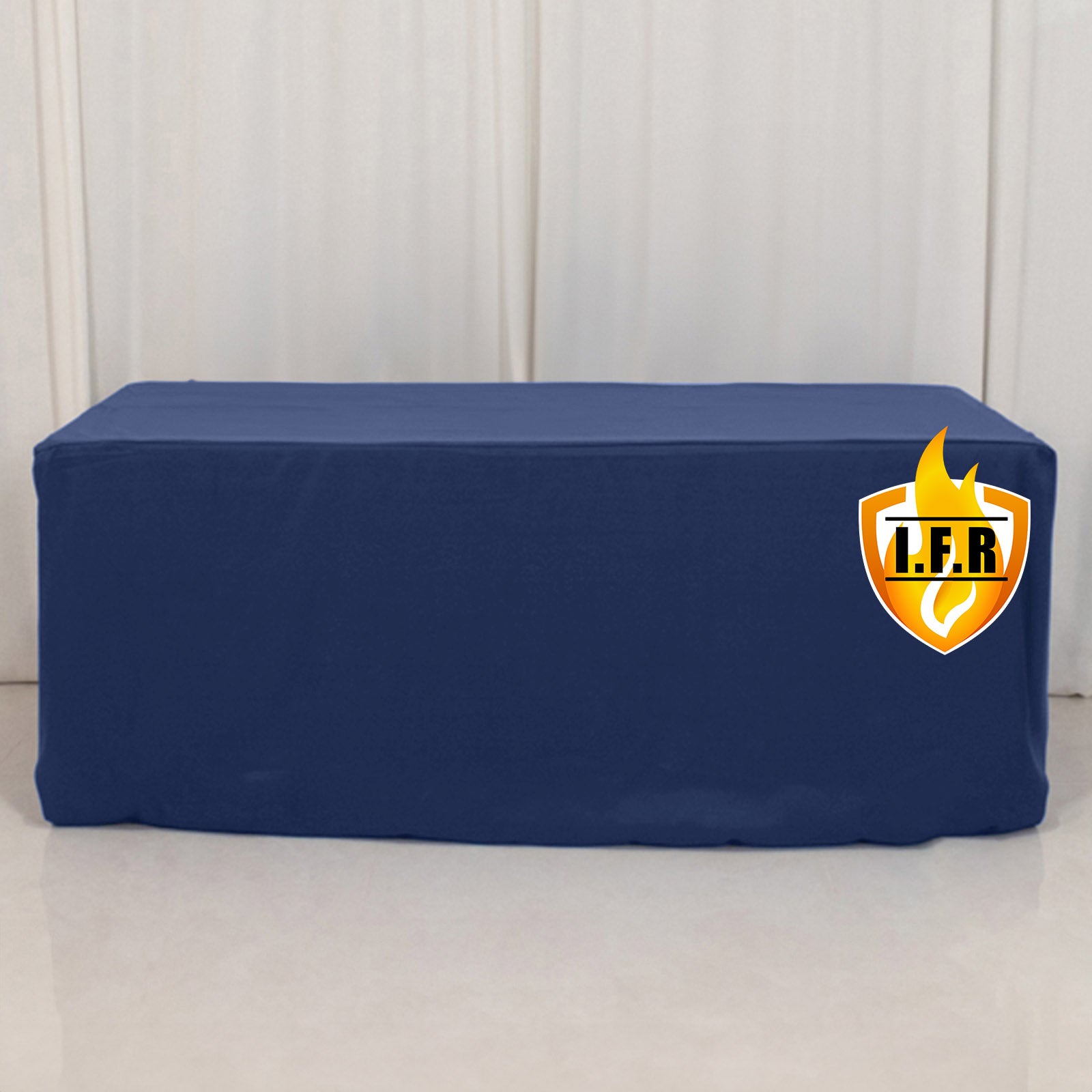 Premium Fire - Retardant Navy Blue 6ft Rectangular Fitted Polyester Tablecloth for Events