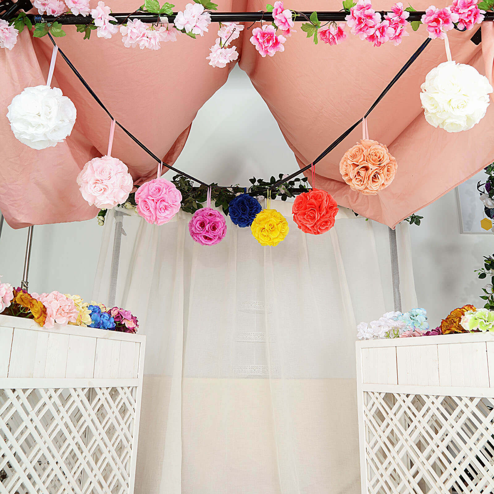 2-Pack Blush Silk Rose Kissing Flower Balls - Ideal for Decor