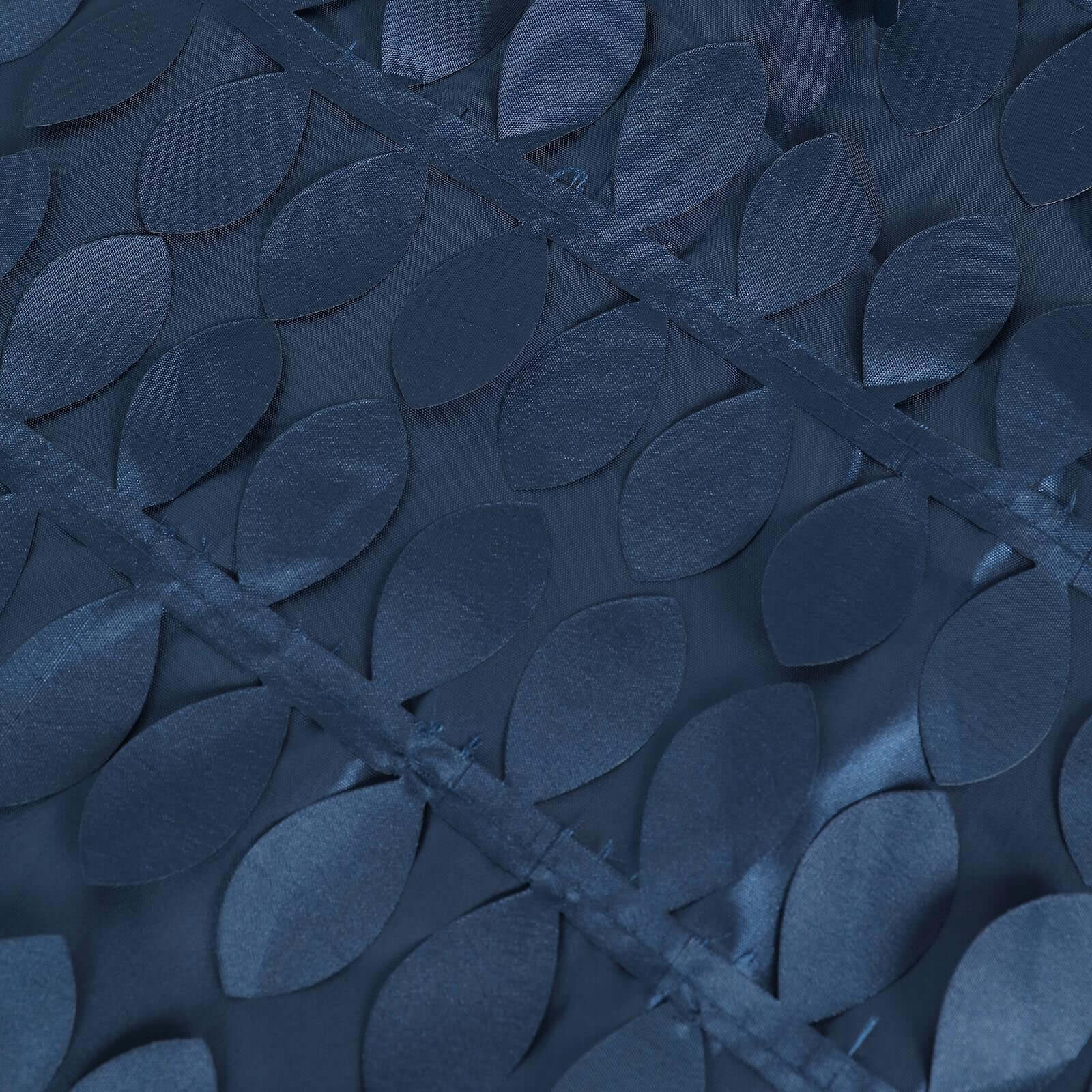 Navy Blue Taffeta Rectangle Tablecloth 90x132 with 3D Leaf Petal Design