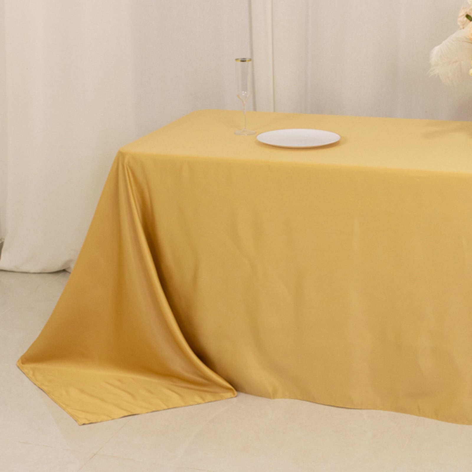 Luxurious Champagne Lamour Satin 90x156 Rectangle Seamless Tablecloth