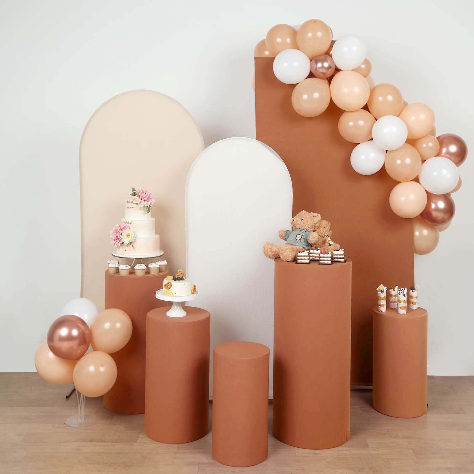 5-Piece Terracotta Spandex Cylinder Pedestal Stand Covers, 160 GSM - Great for Decor!