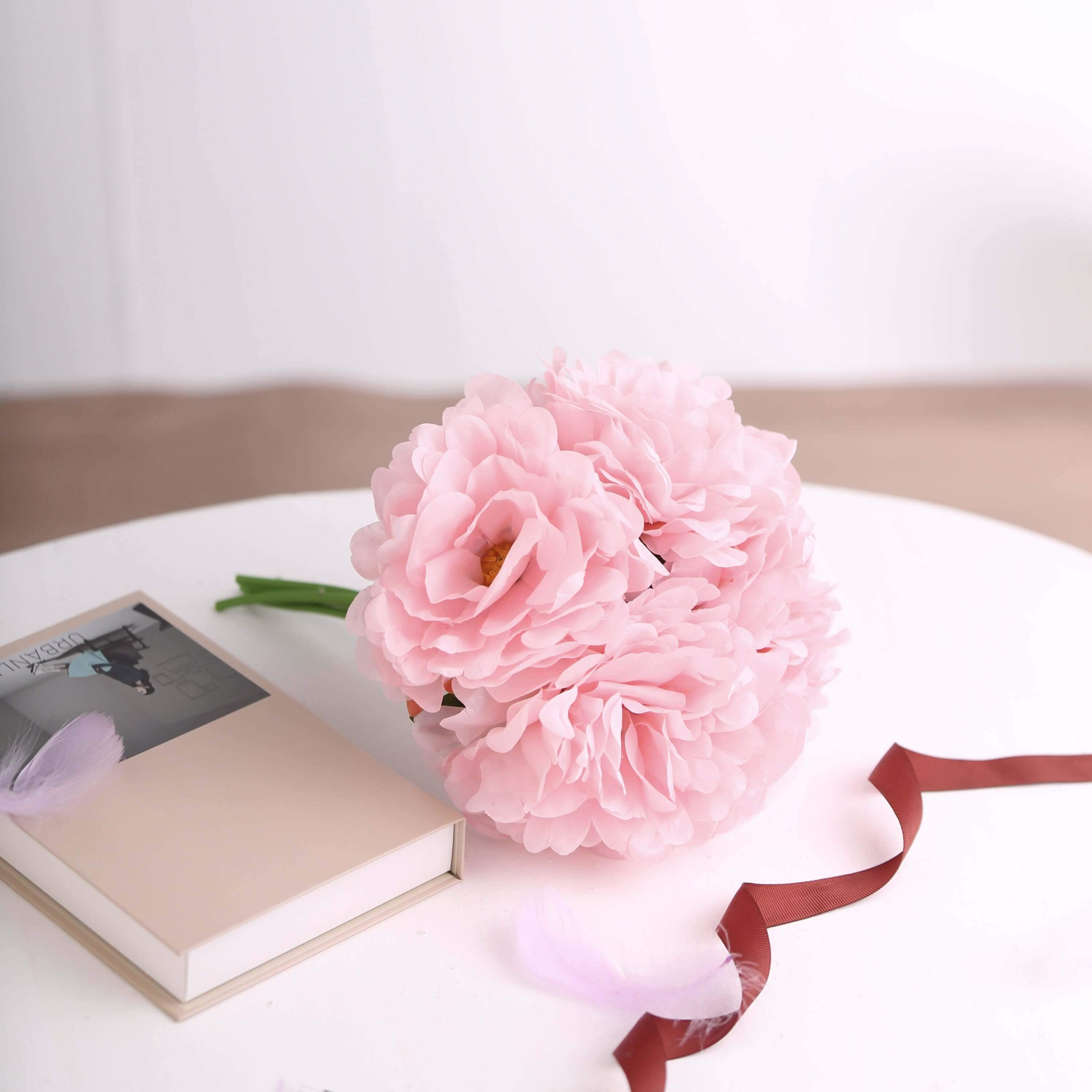 11-Piece Pink Real-Touch Artificial Silk Peony Bouquet - Ideal for Various Occasions