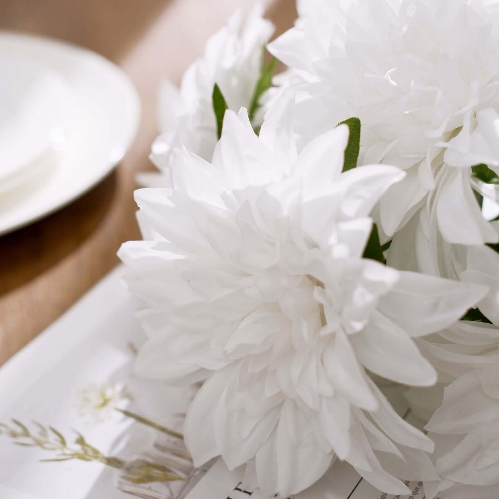 2 Bouquets of 20 Lifelike White Artificial Silk Dahlia Flower Spray Bushes