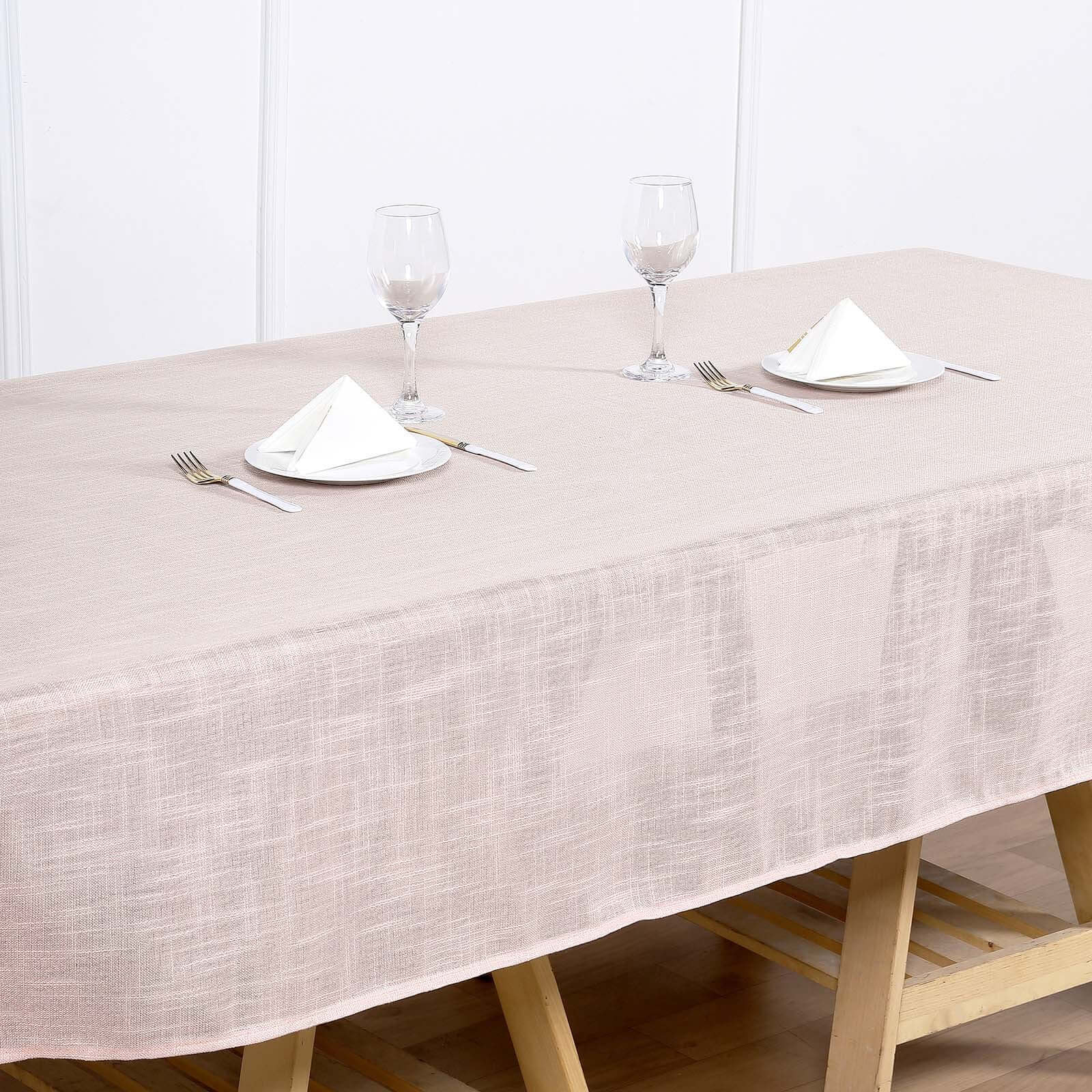 Wrinkle-Resistant Blush Faux Linen Rectangular Tablecloth, 60x102 with Slubby Texture