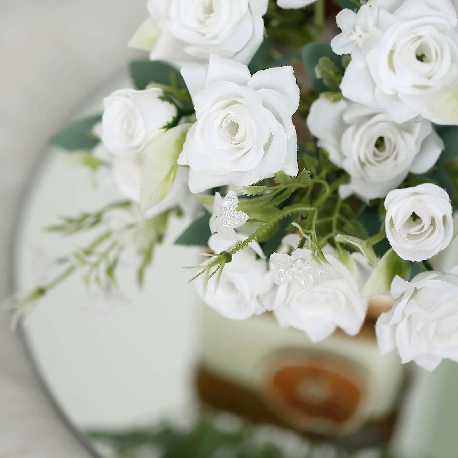 4-Bush Set of 12' White Artificial Silk Rose Flower Bouquet - Ideal for Weddings & Decor