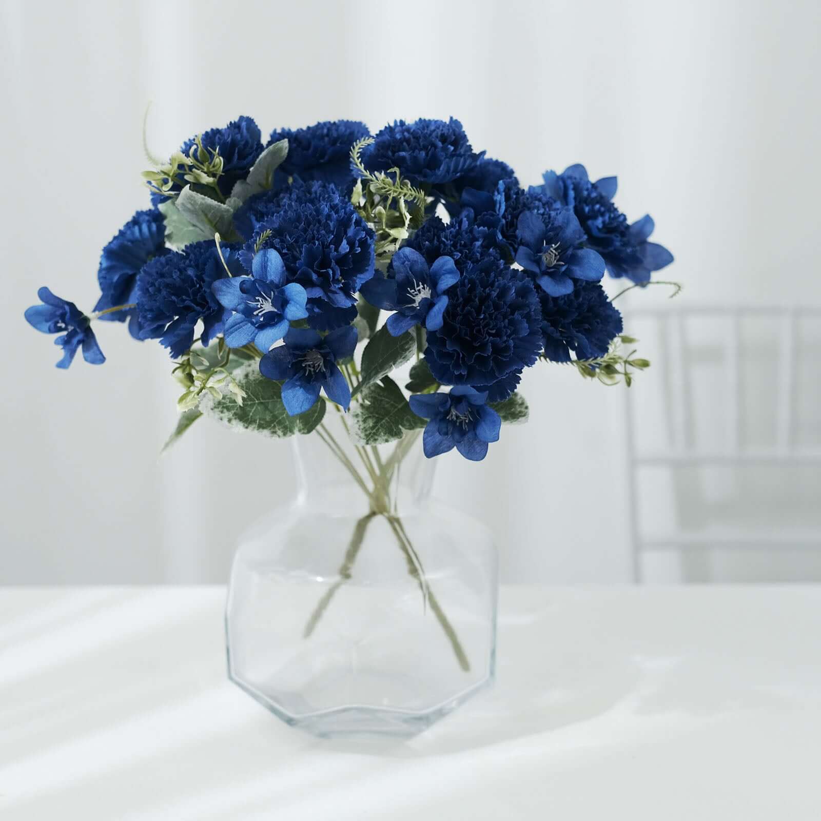 Set of 3 Navy Blue Artificial Silk Carnation Flower Arrangements, 14 Inches Tall