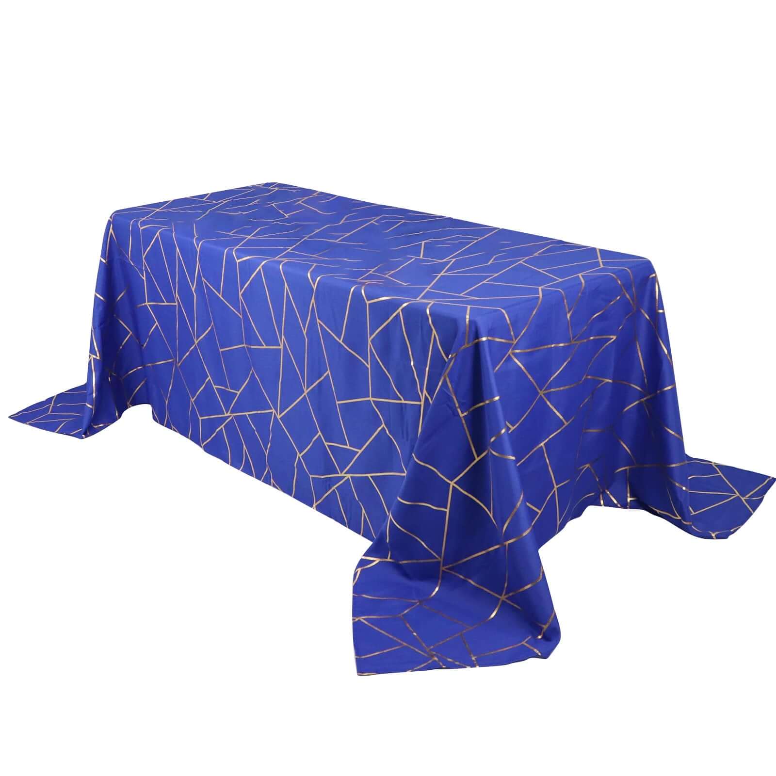 Royal Blue Polyester Tablecloth with Gold Foil Geometric Pattern - Wrinkle-Resistant for Events