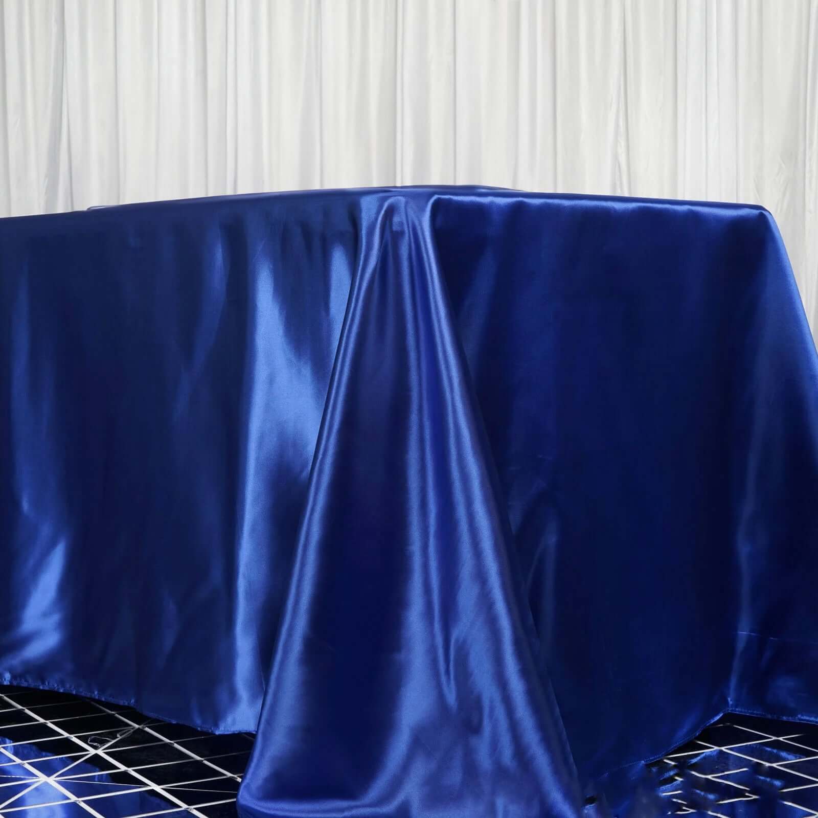 Royal Blue Satin Seamless Rectangular Tablecloth 90x156 - Ideal for Events