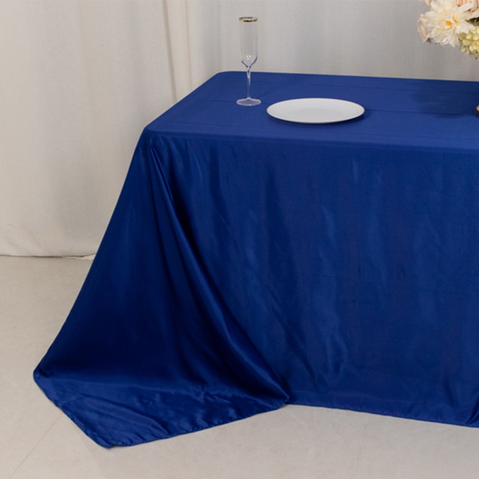 Royal Blue Lamour Satin Rectangle Tablecloth - Soft, Silk-Like & Seamless, Ideal for Events
