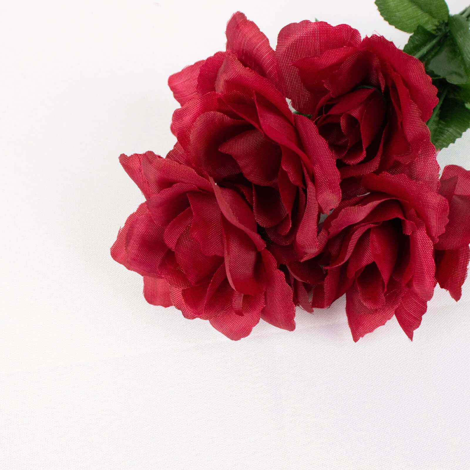 12 Bushes of Premium Burgundy Artificial Silk Rose Flowers, 84 Roses in Total