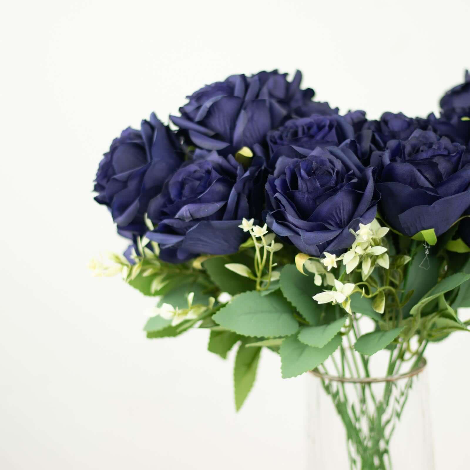 Hot Deal! 2 Bushes of 18 Realistic Navy Blue Artificial Silk Rose Flower Bouquets for Decor