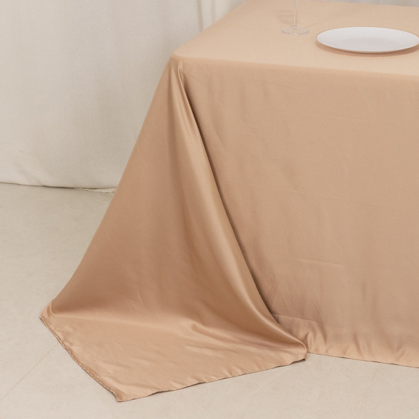Exclusive Lamour Satin Nude Rectangle Tablecloth - Soft, Silk - like, 90x132