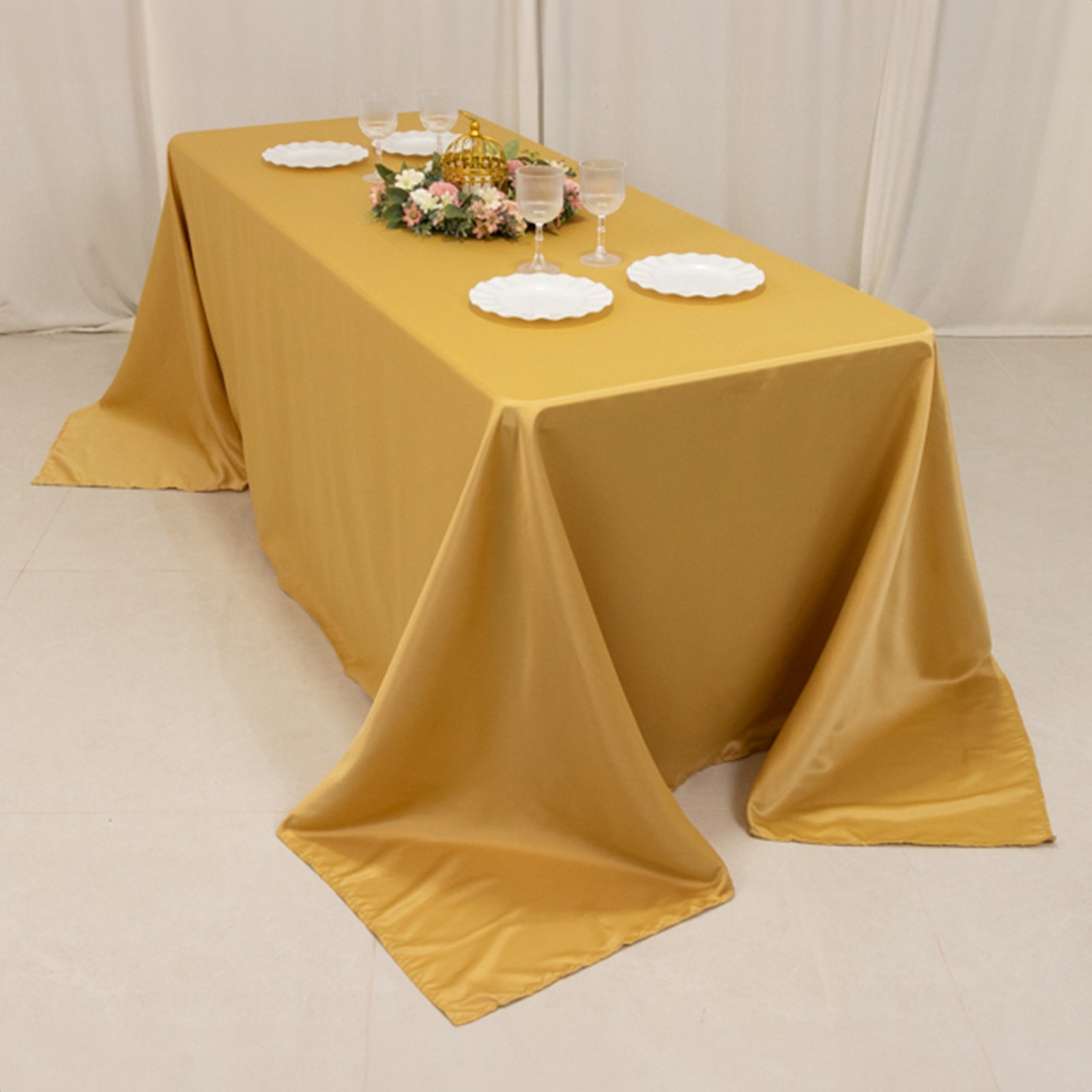 Premium Lamour Satin Champagne Rectangle Tablecloth - Soft, Silk-Like 90x132 Cover