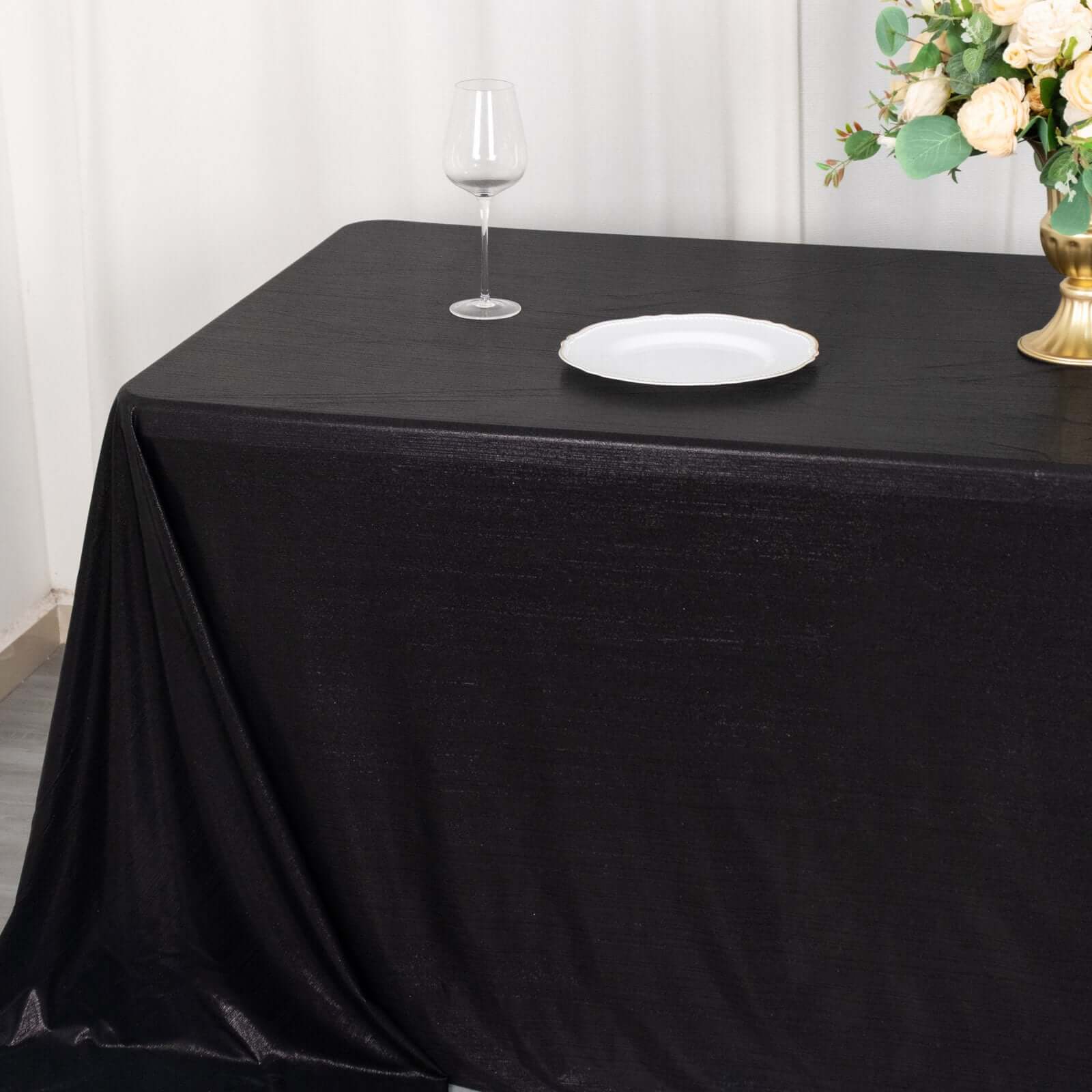 Exclusive Shimmering Black Sequin Dots Polyester 90x132 Rectangle Wrinkle-Free Tablecloth