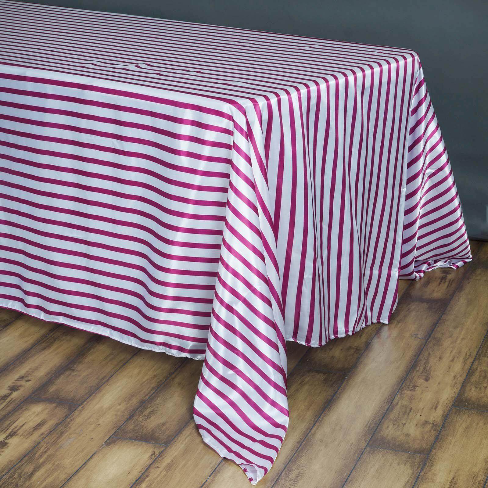 Hot Deal! White/Fuchsia Stripe Satin Rectangle Tablecloth 90x156