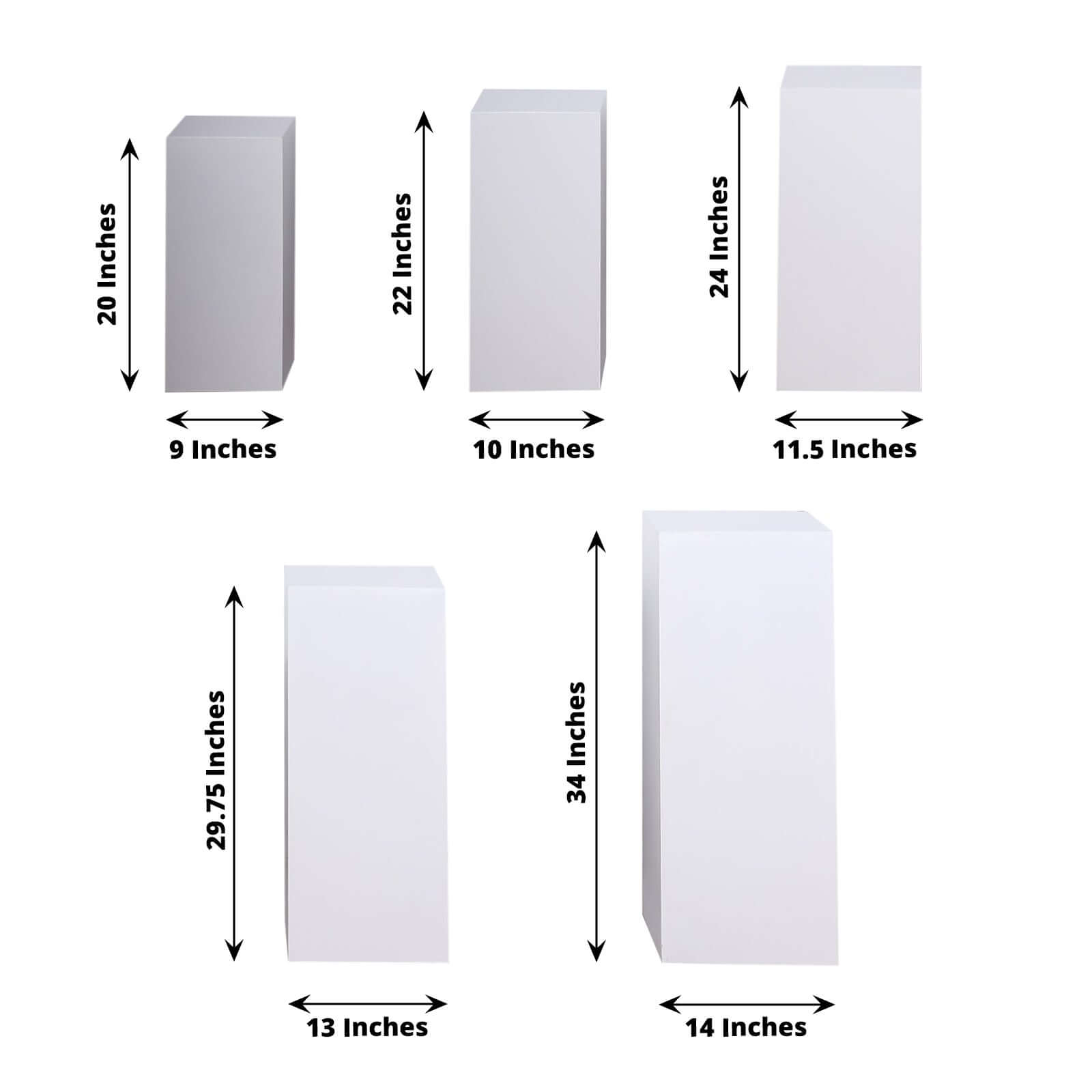 Set of 5 White Rectangular Metal Pedestal Stands for Backdrop Decor