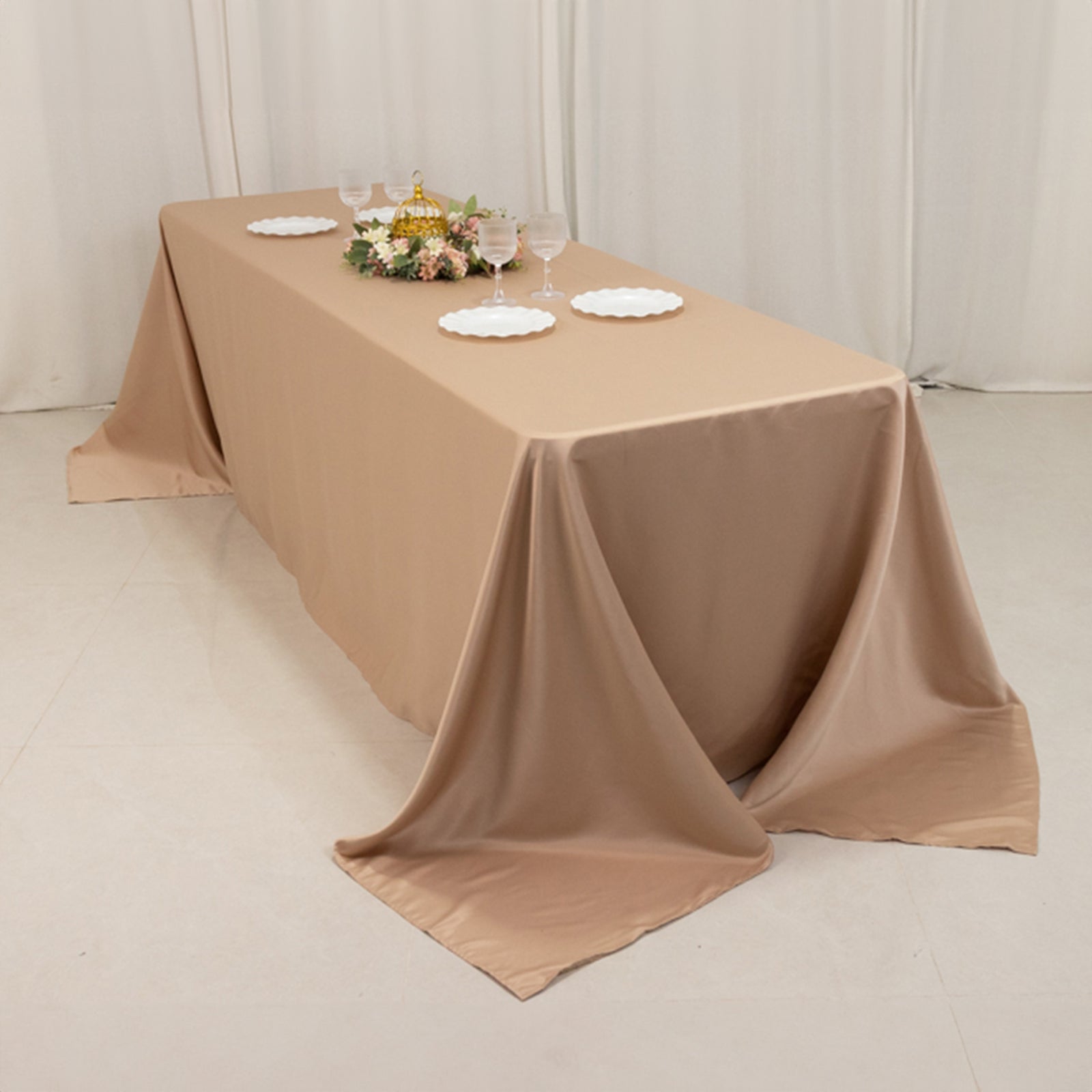 Luxurious Nude Lamour Satin Rectangle Tablecloth 90x156 - Ideal for Events