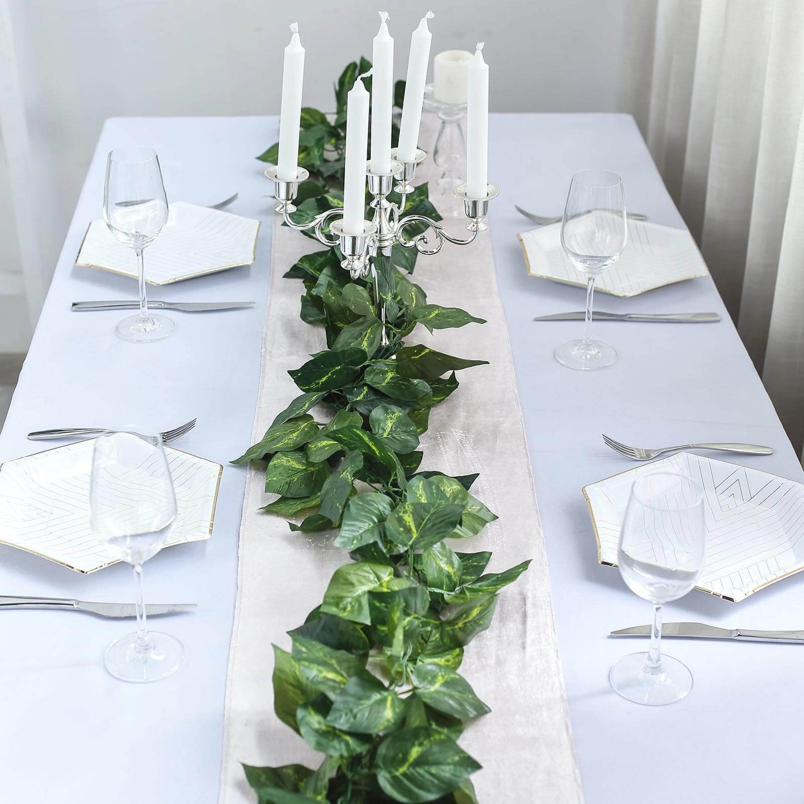 8-Foot Green UV-Resistant Artificial Silk Ivy Leaf Garland for Indoor and Outdoor Use