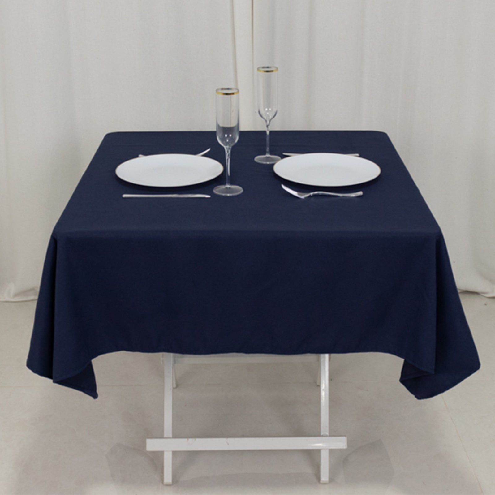 Wrinkle-Resistant Navy Blue Cotton Blend 54x54 Square Table Cover