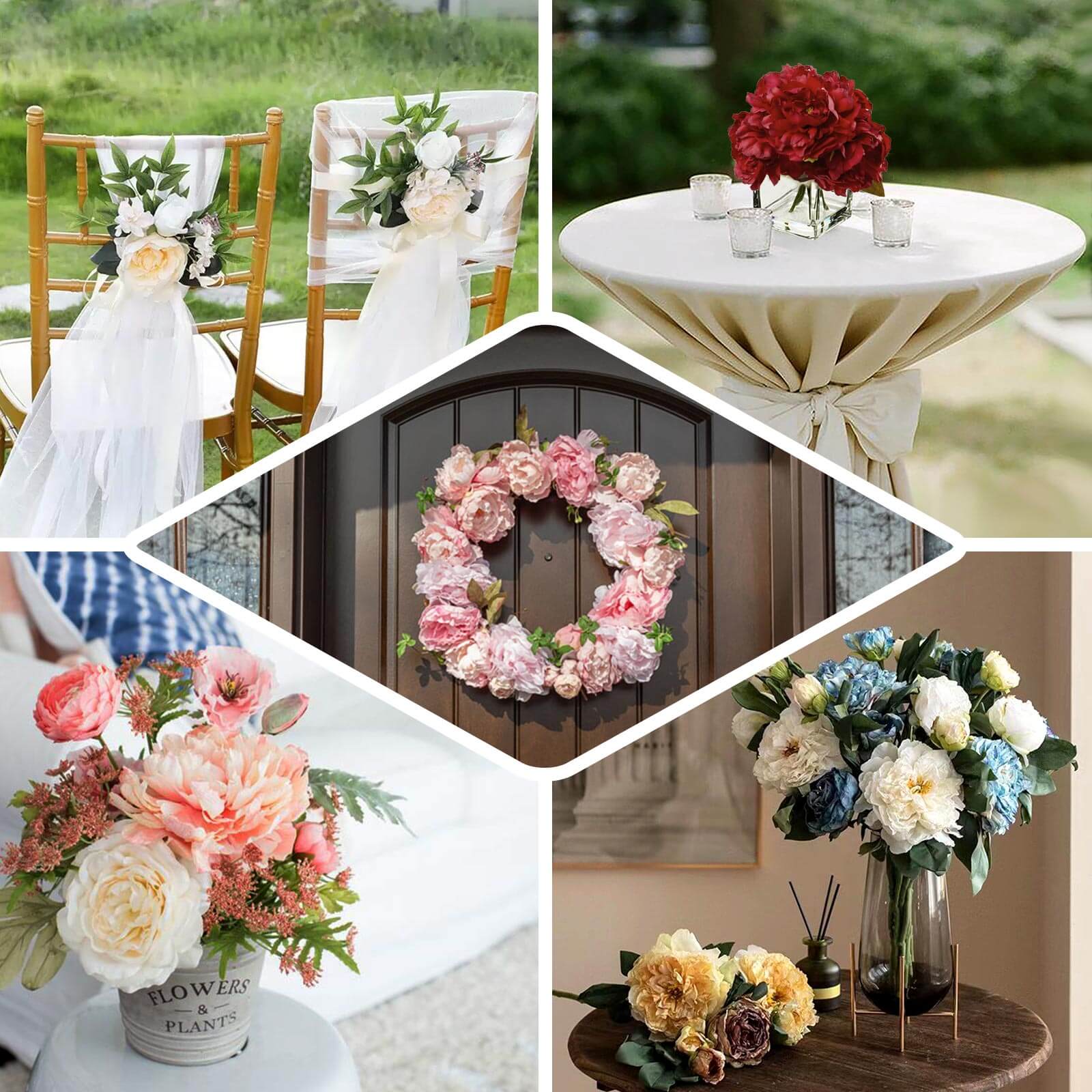 2 Pack of 17-Branch Blush Artificial Silk Peony Flower Bouquets, Realistic Touch