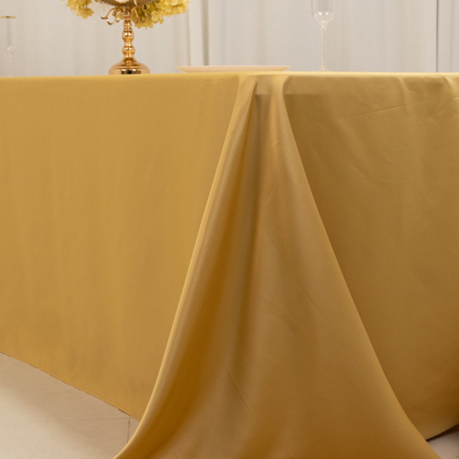 Luxurious Champagne Lamour Satin 90x156 Rectangle Seamless Tablecloth