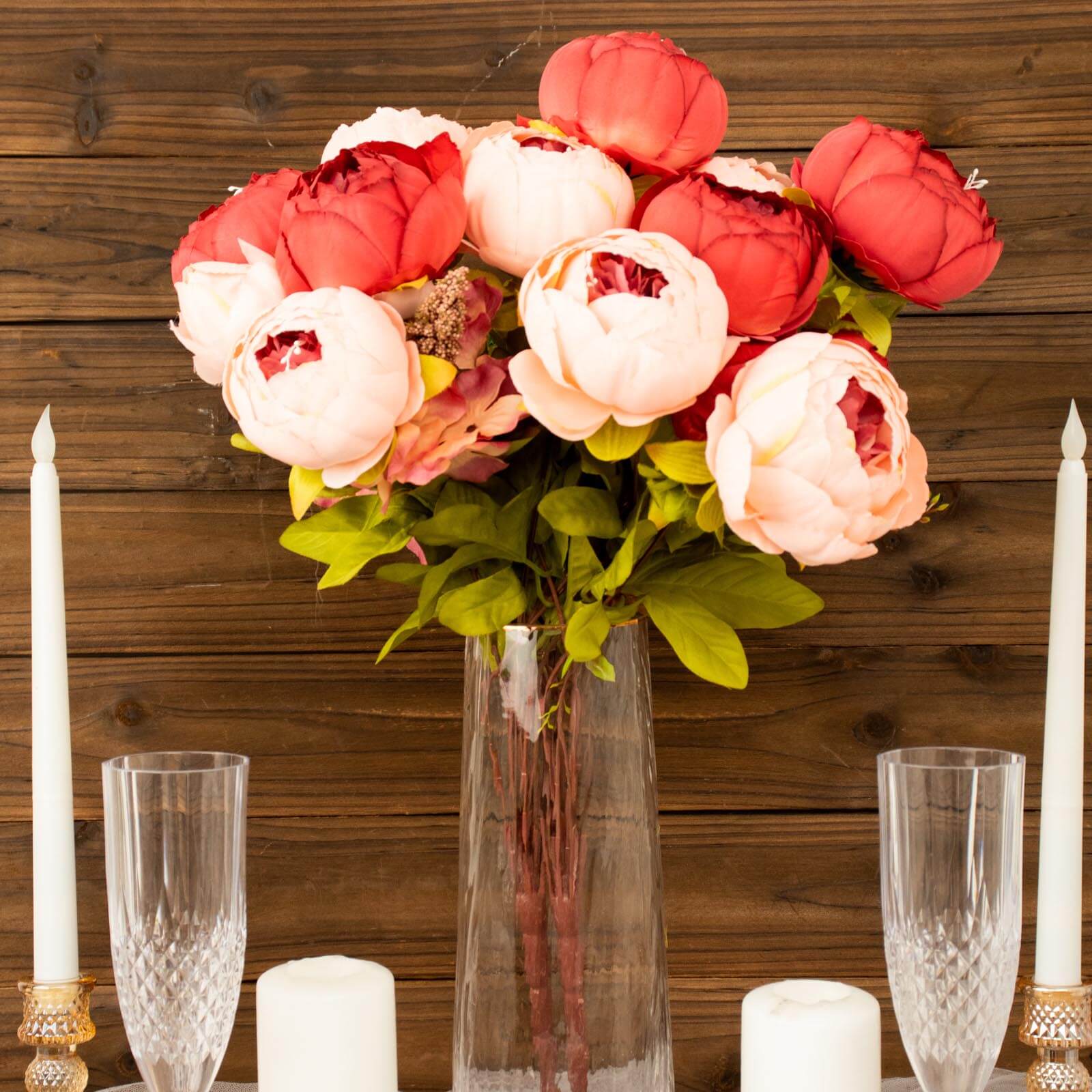 2-Pack 19-Inch Burgundy and Dusty Rose Faux Silk Peony Flower Wedding Bouquets