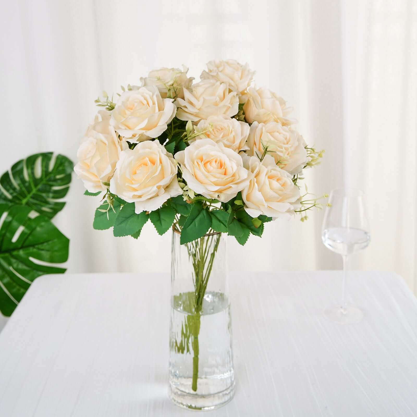 Hot Sale! 2 Bushes 18-Count Real Touch Cream Artificial Silk Rose Flower Bouquet