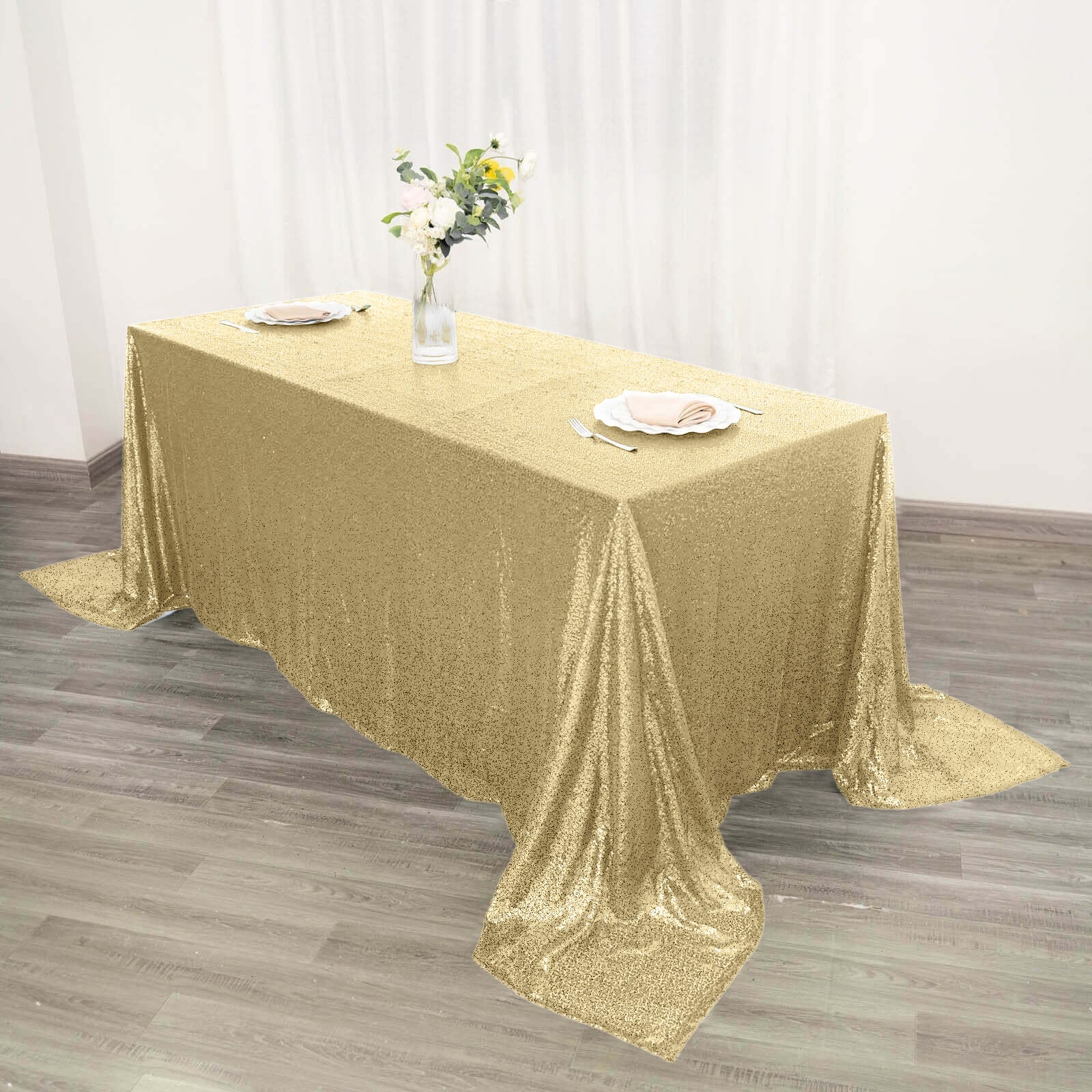 Champagne Seamless Sparkly Sequin Rectangle Tablecloth 90x132