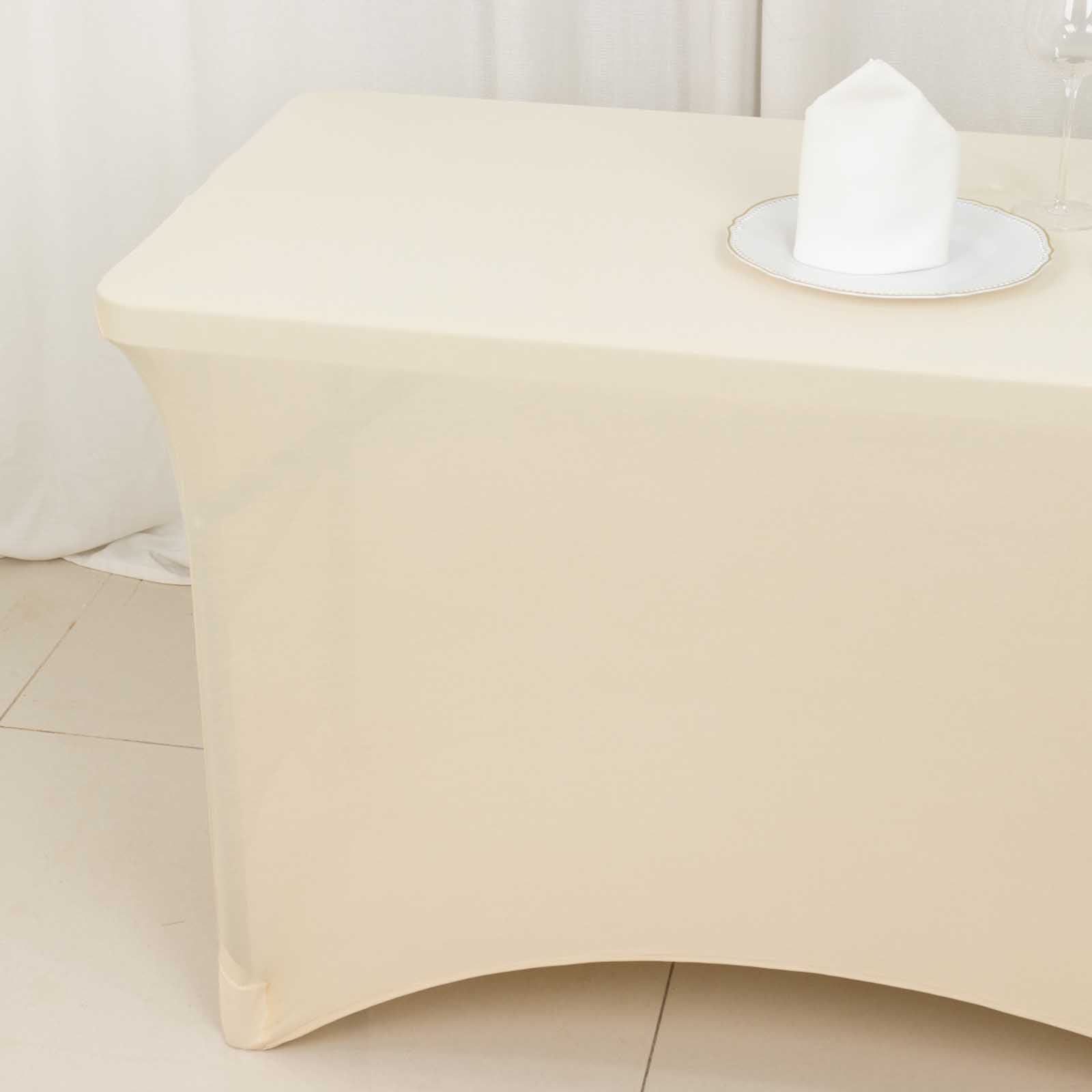 Beige Stretch Spandex Tablecloth - Durable, Form-Fitting for 4ft Tables