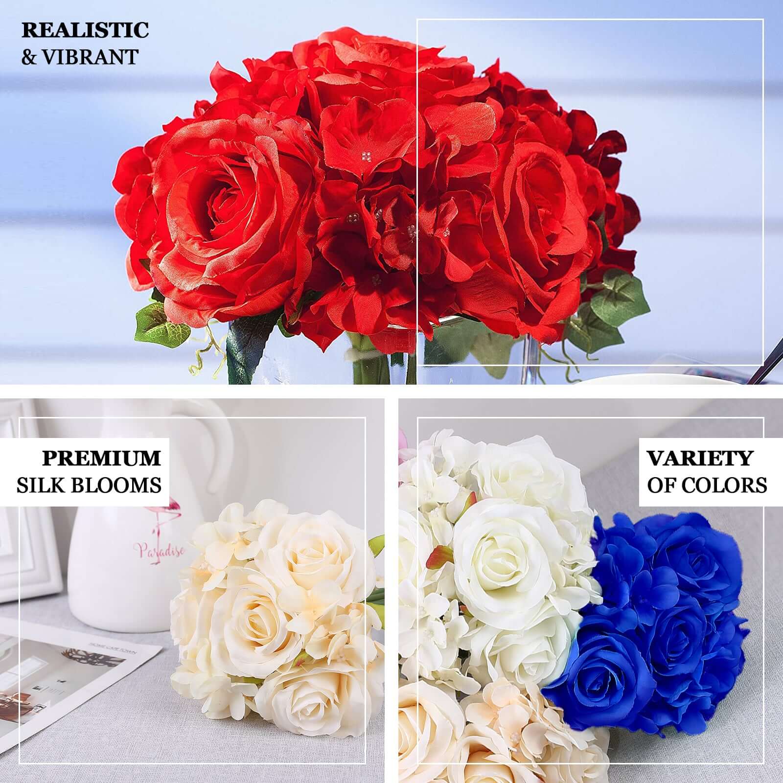 Hot! 2 Pink Artificial Silk Rose and Hydrangea Flower Bouquets