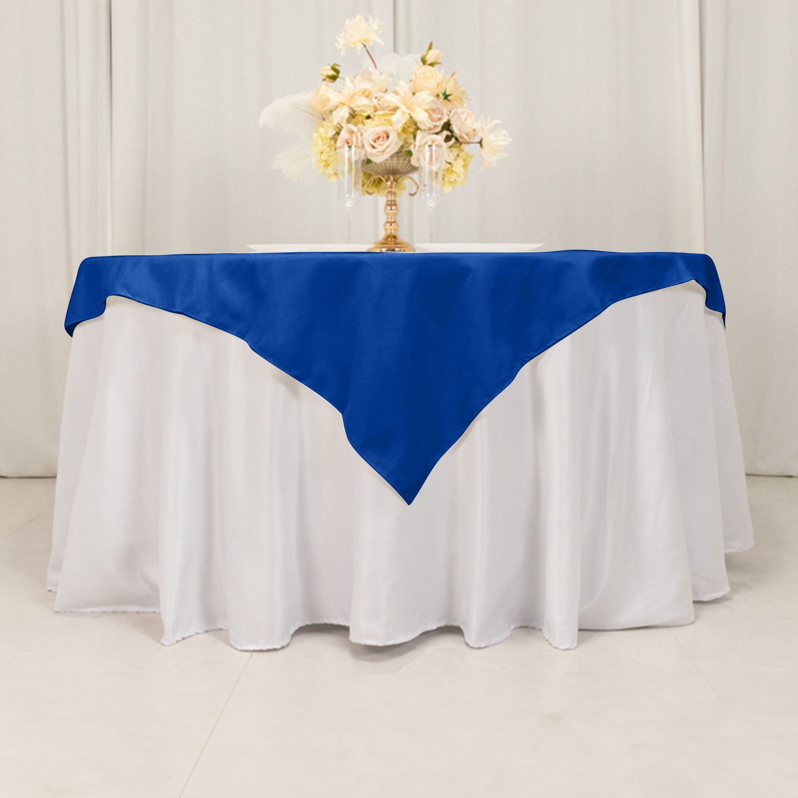 Royal Blue 54x54 Cotton Blend Square Table Overlay - Wrinkle-Resistant Table Topper for Events