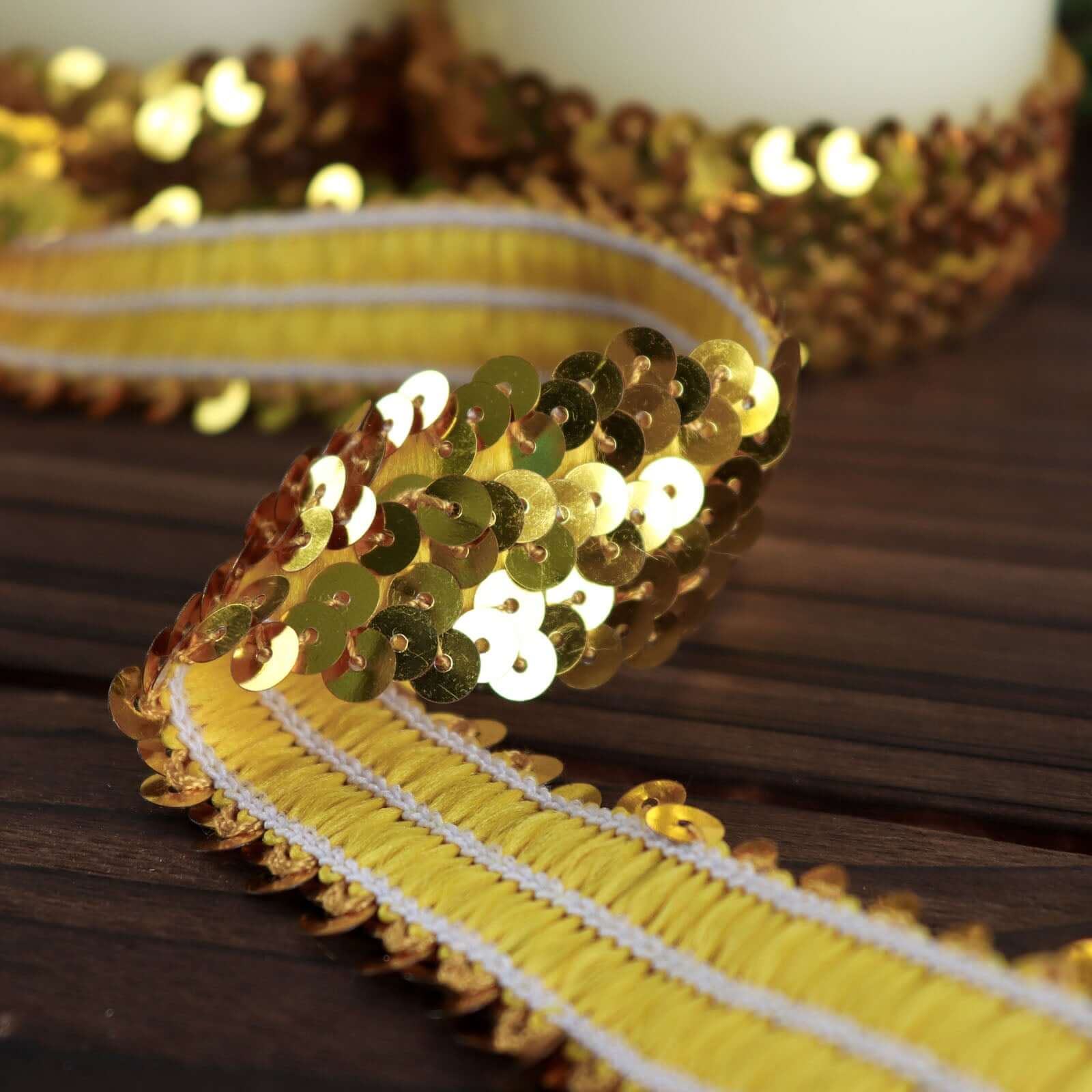 Hot Sale! 10-Yard Gold Metallic Sequin Stretch Fabric Ribbon for Crafting