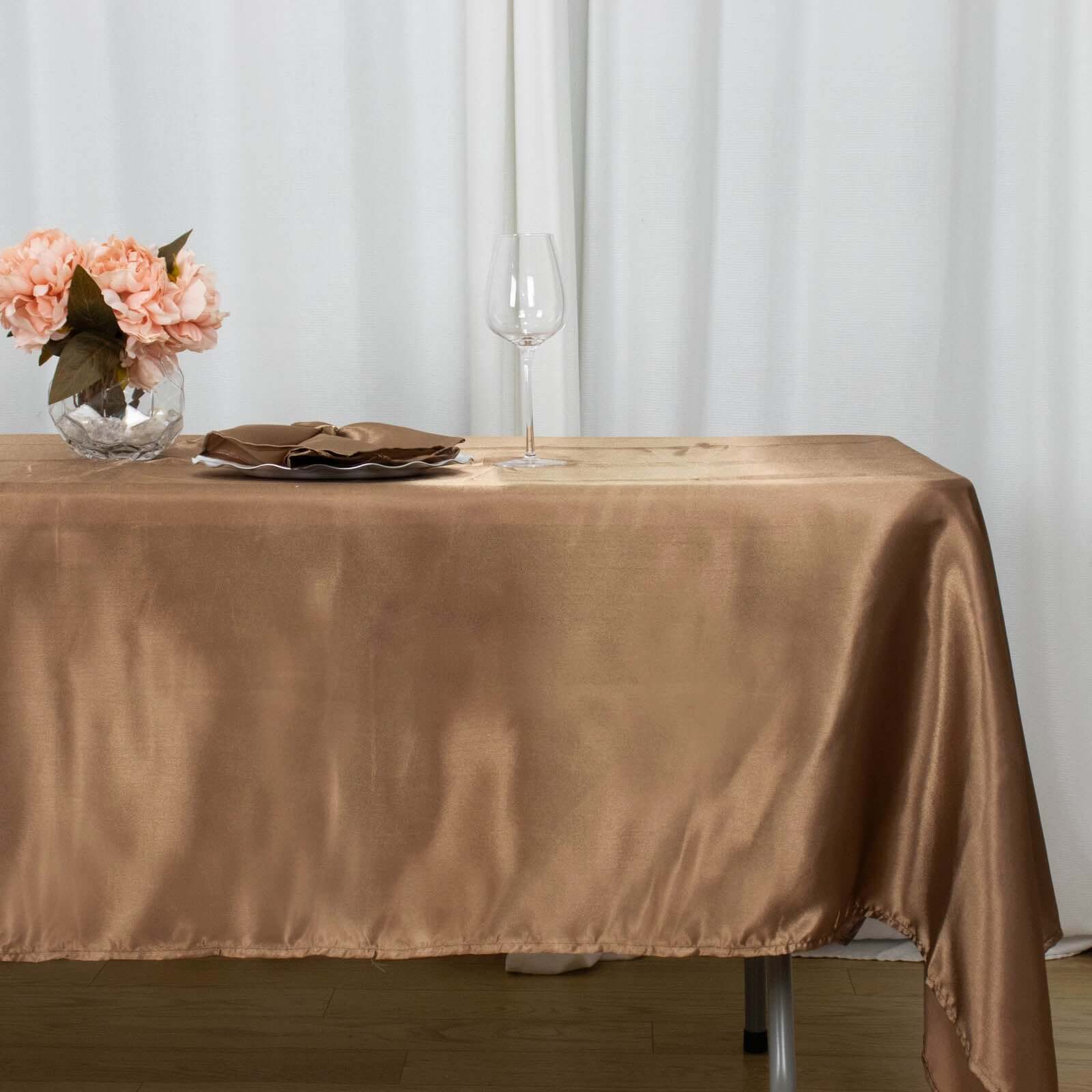 Taupe Satin 60x102 Rectangular Tablecloth - Smooth, Lustrous & Stain-Resistant