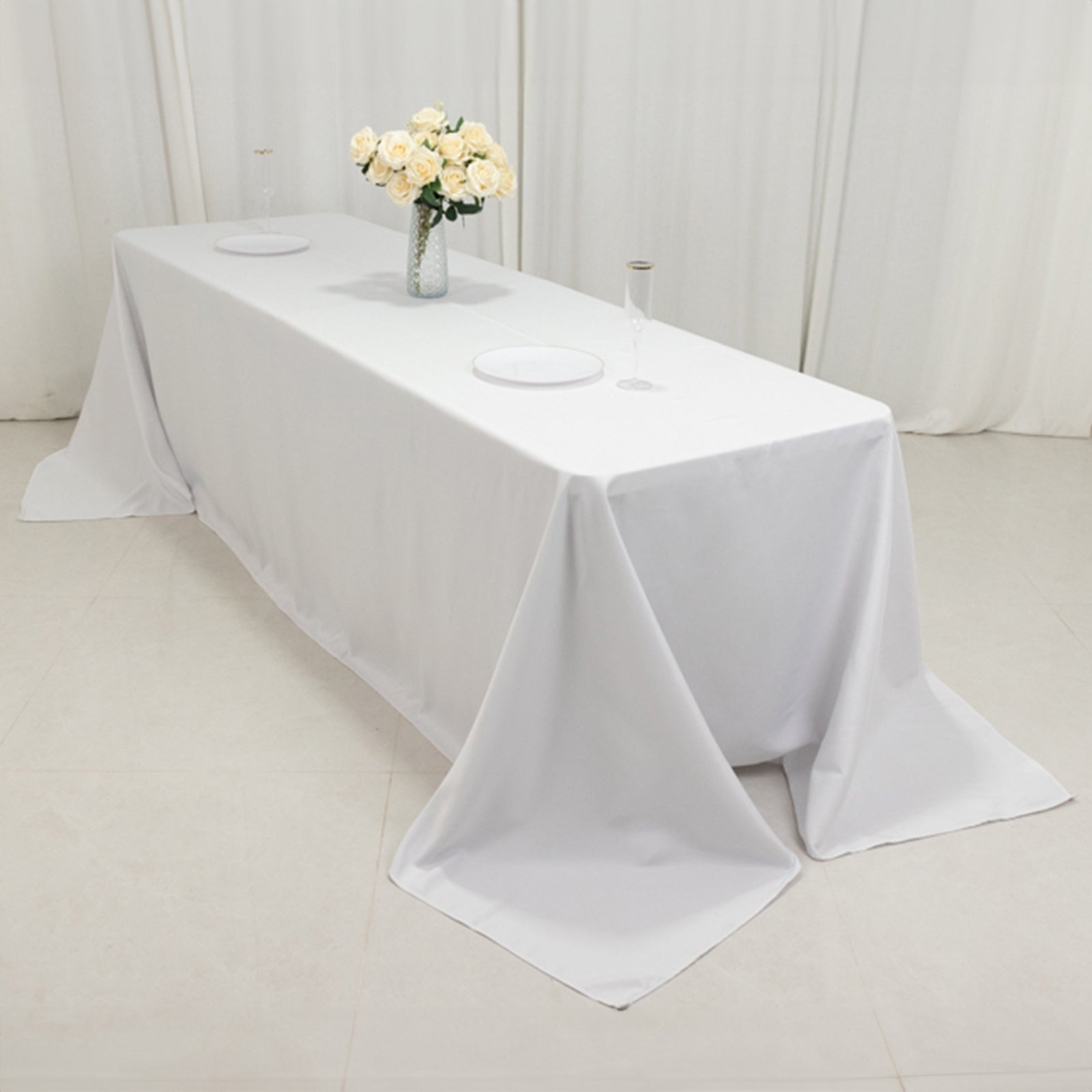 Hot! White Fire Retardant Premium Polyester 90x156 Rectangular Tablecloth for Large Gatherings