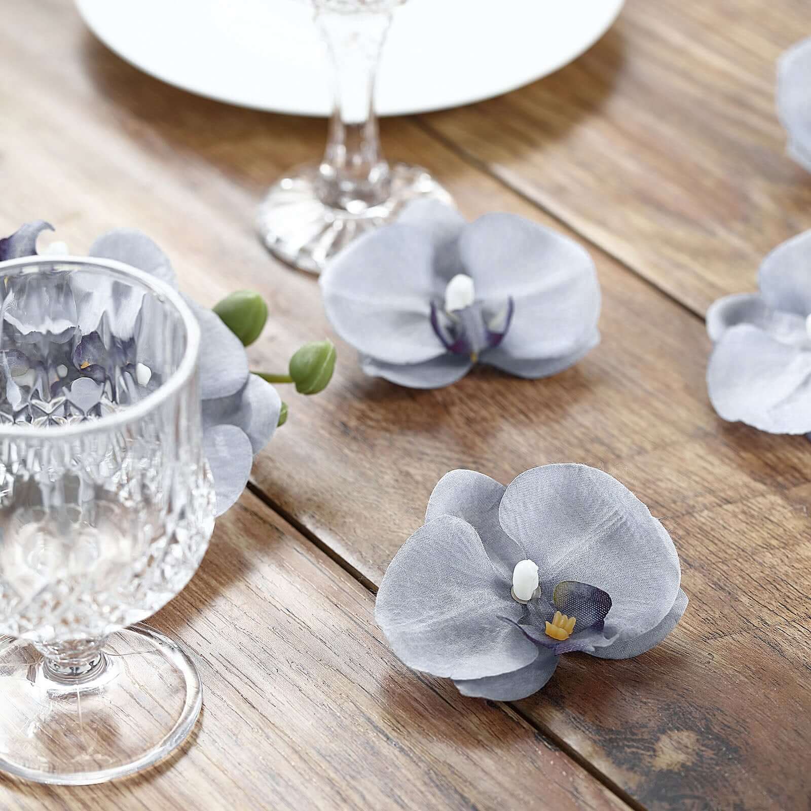 Hot! 20 Silk Artificial Charcoal Gray Orchid Flower Heads for DIY Decor