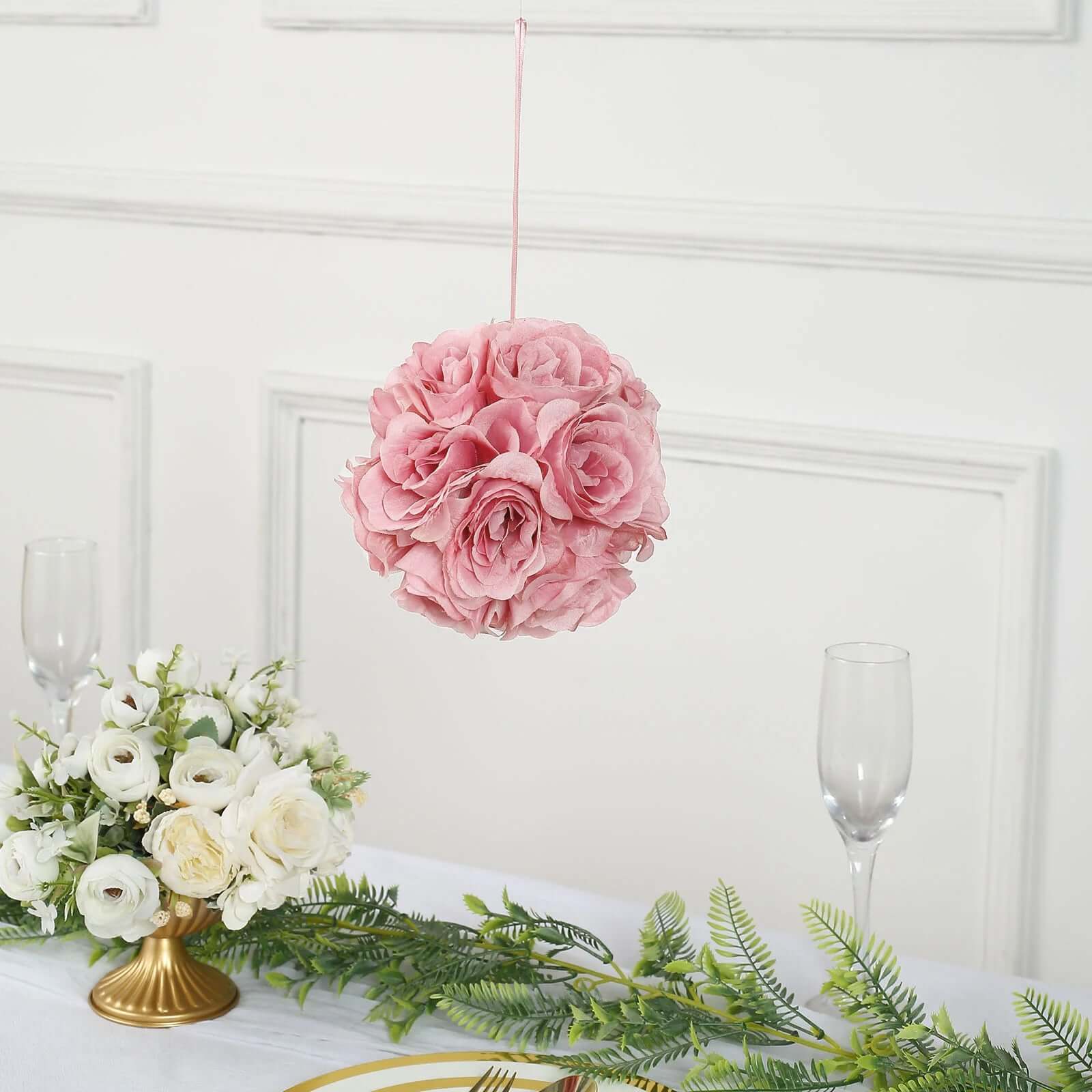 2-Pack of 7-Inch Mauve Artificial Silk Rose Kissing Balls - Ideal for Decorations