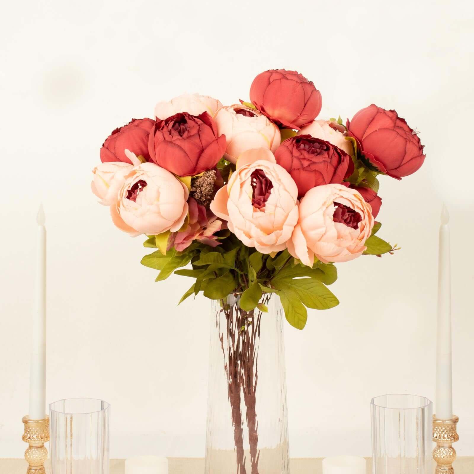 2-Pack 19-Inch Burgundy and Dusty Rose Faux Silk Peony Flower Wedding Bouquets