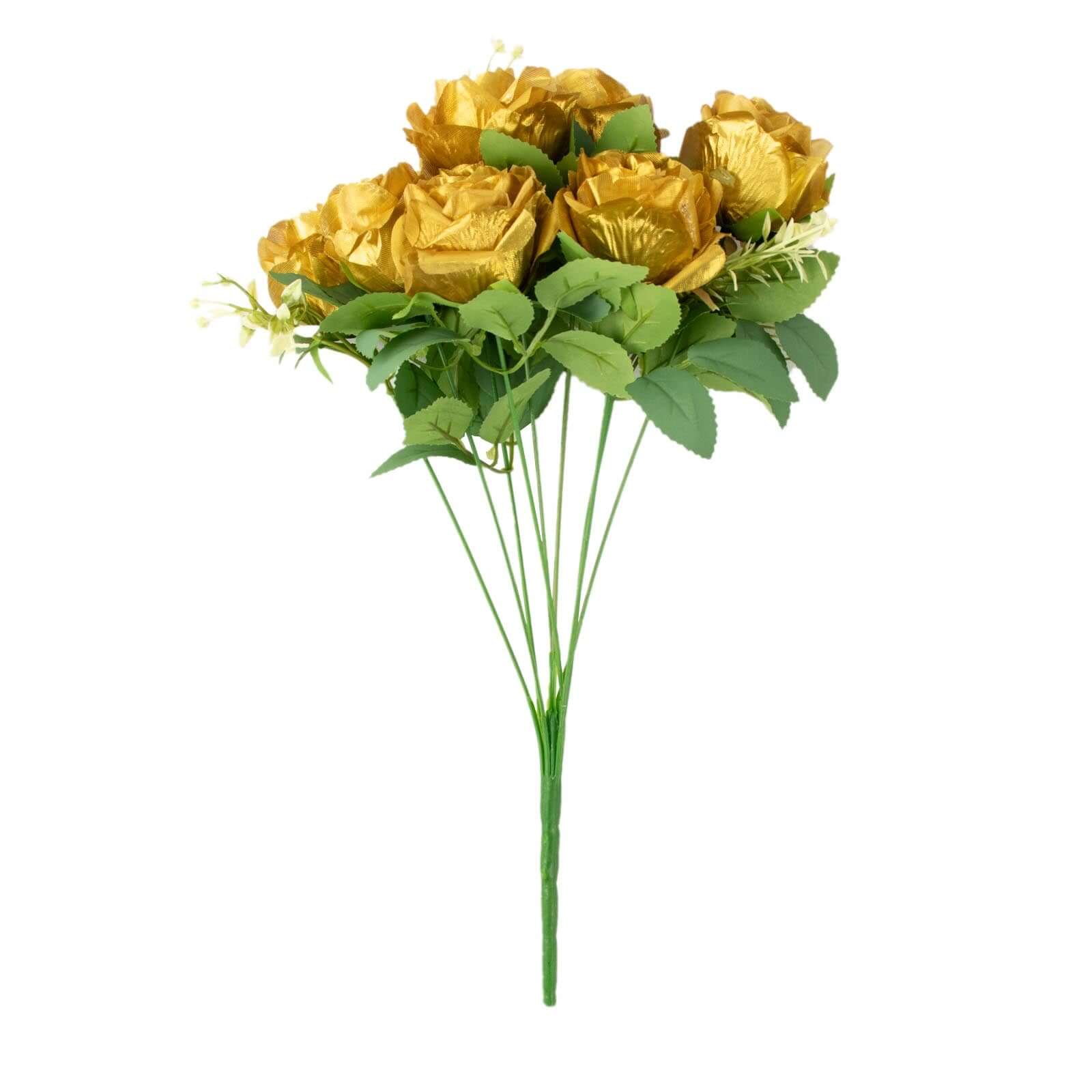 2 Bushes of 18 Realistic Touch Gold Silk Artificial Rose Flower Bouquets with Long Stems
