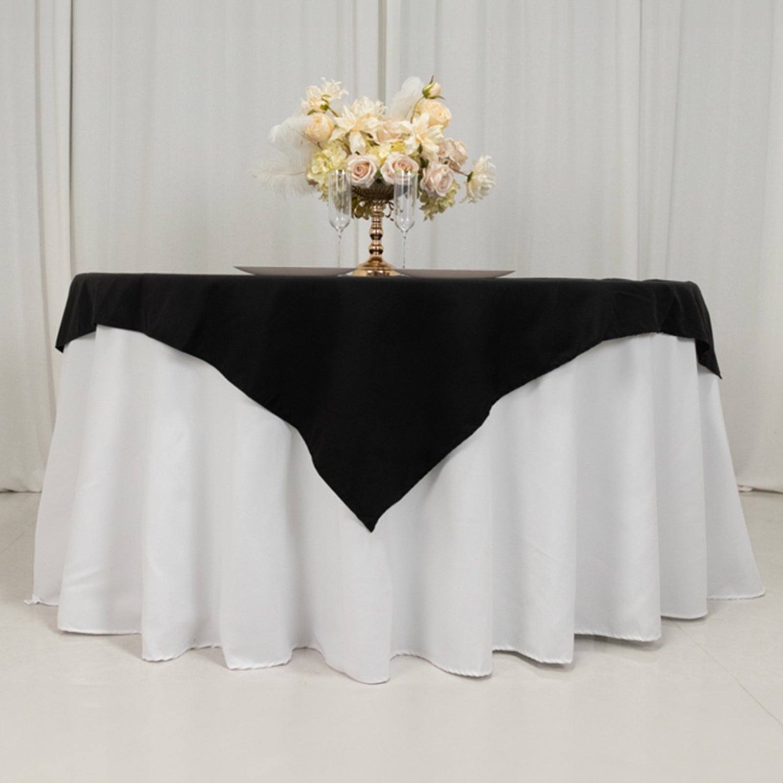 Black 54x54 Cotton Blend Square Table Overlay - Wrinkle-Resistant for Modern Tables