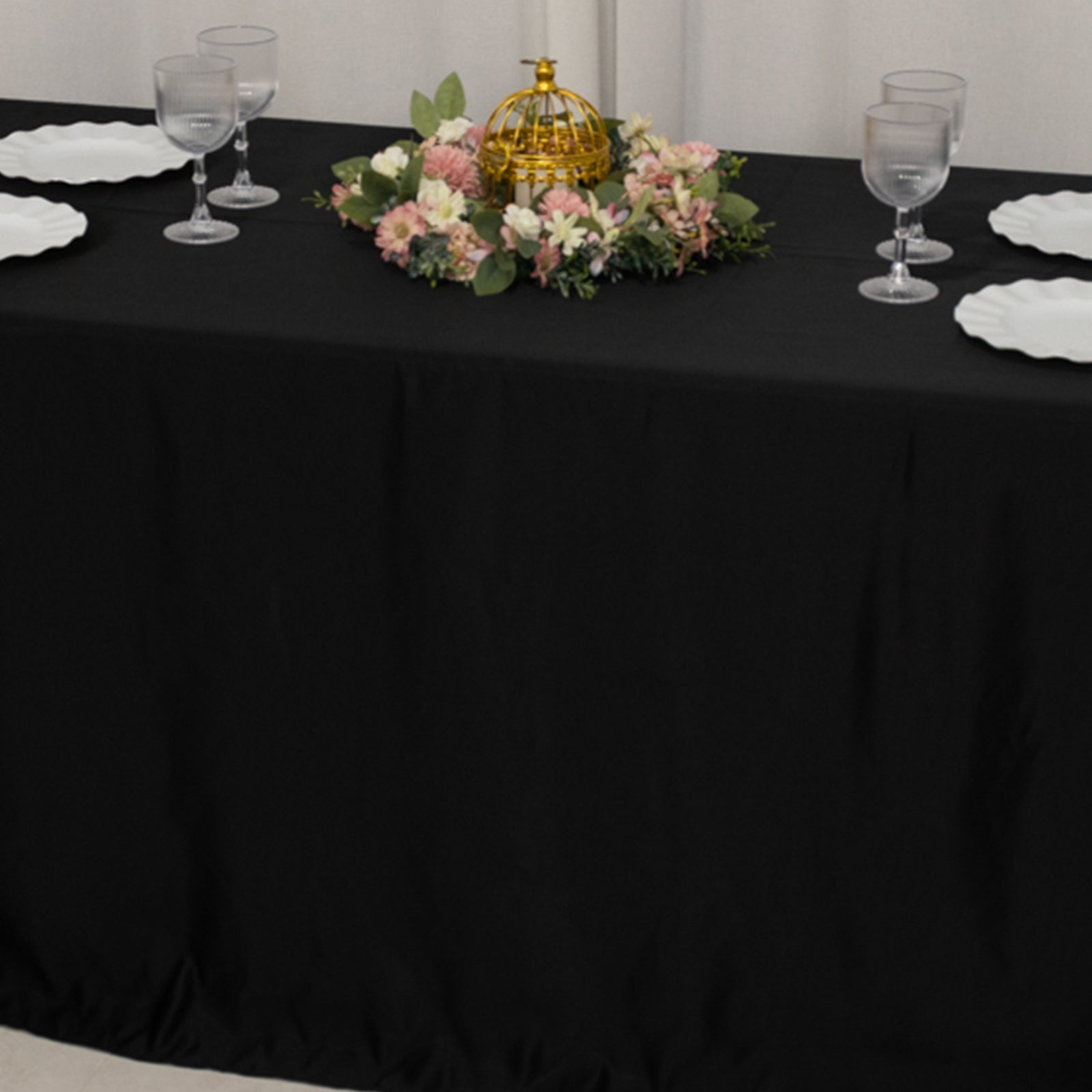 Premium Black Lamour Satin Rectangle Tablecloth 90x132 - Ideal for Weddings & Parties