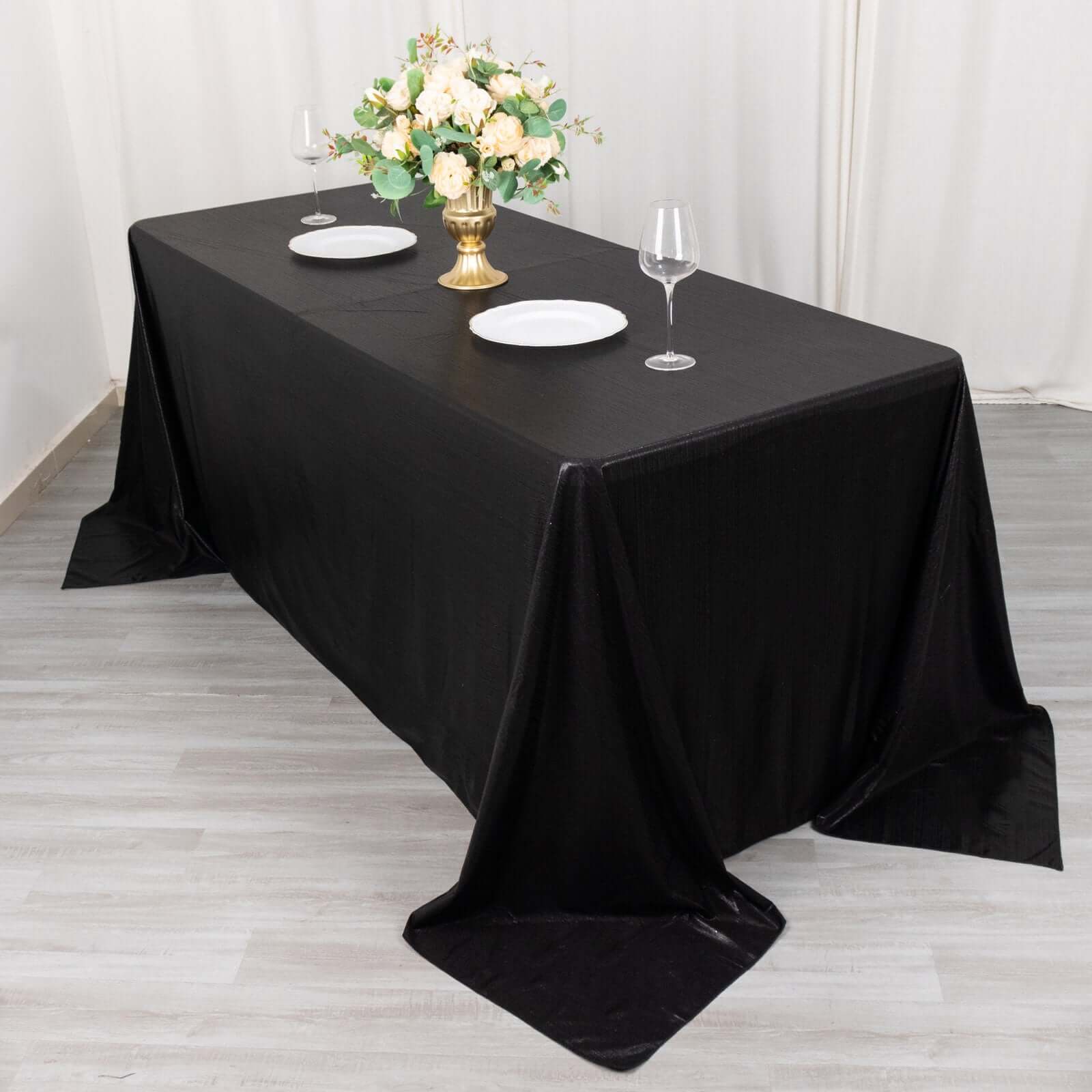 Exclusive Shimmering Black Sequin Dots Polyester 90x132 Rectangle Wrinkle-Free Tablecloth