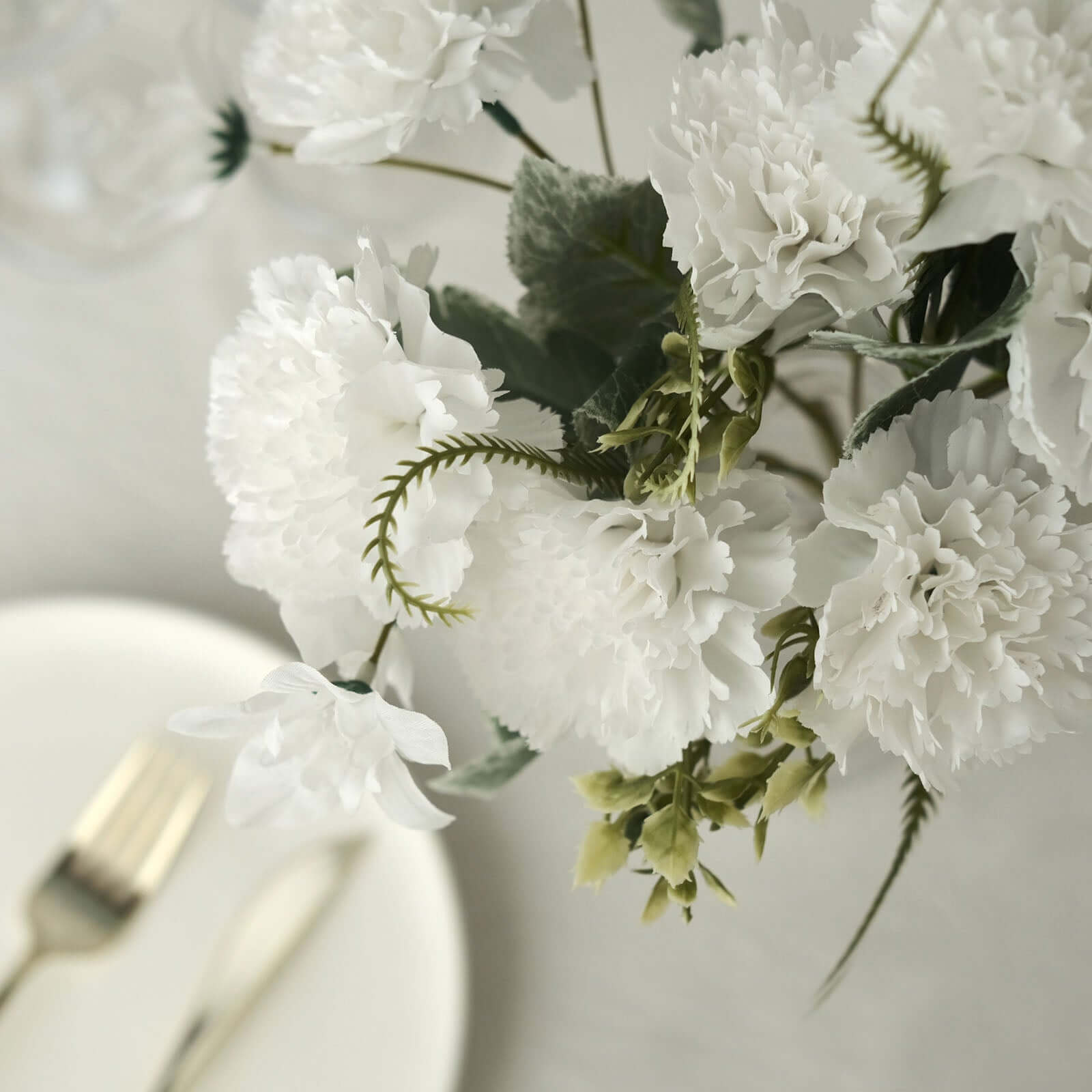3-Pack 14-Inch White Artificial Silk Carnation Faux Flower Bouquets
