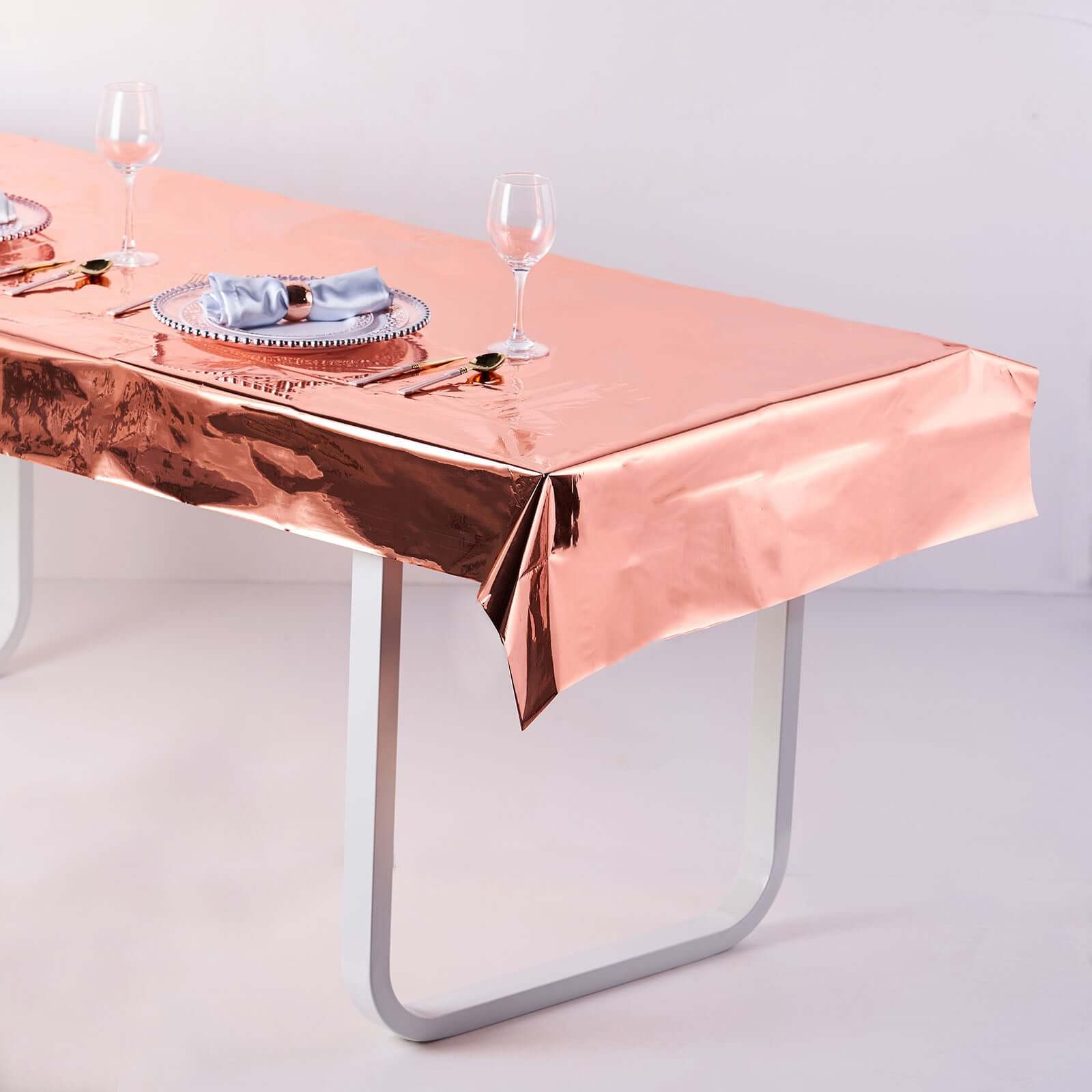 Rose Gold Disposable Metallic Foil Rectangle Tablecloth 40x90 - Ideal for Party Decor