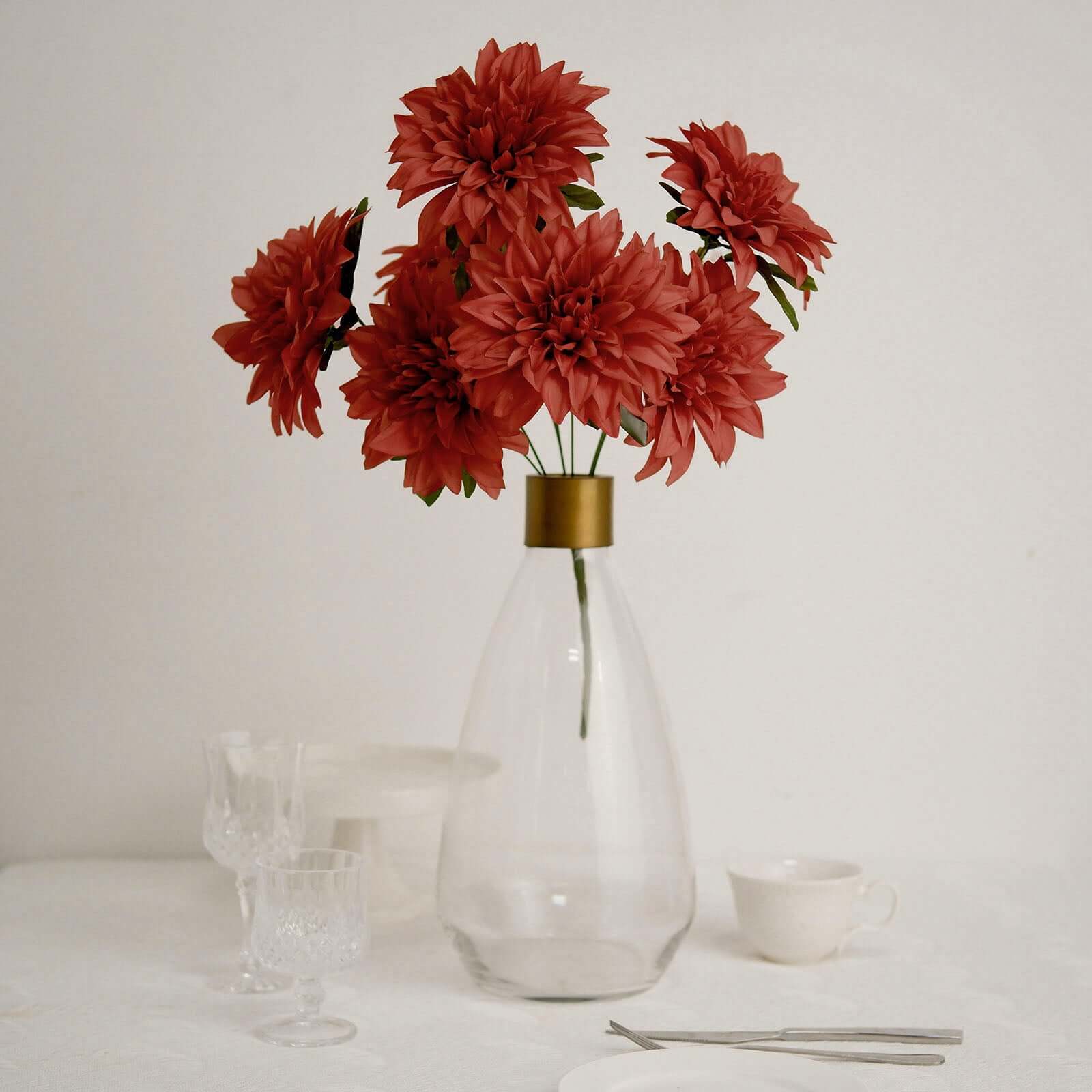 Special Offer! 2 Bouquets of 20 Terracotta Artificial Silk Dahlia Flower Spray Bushes for Decor