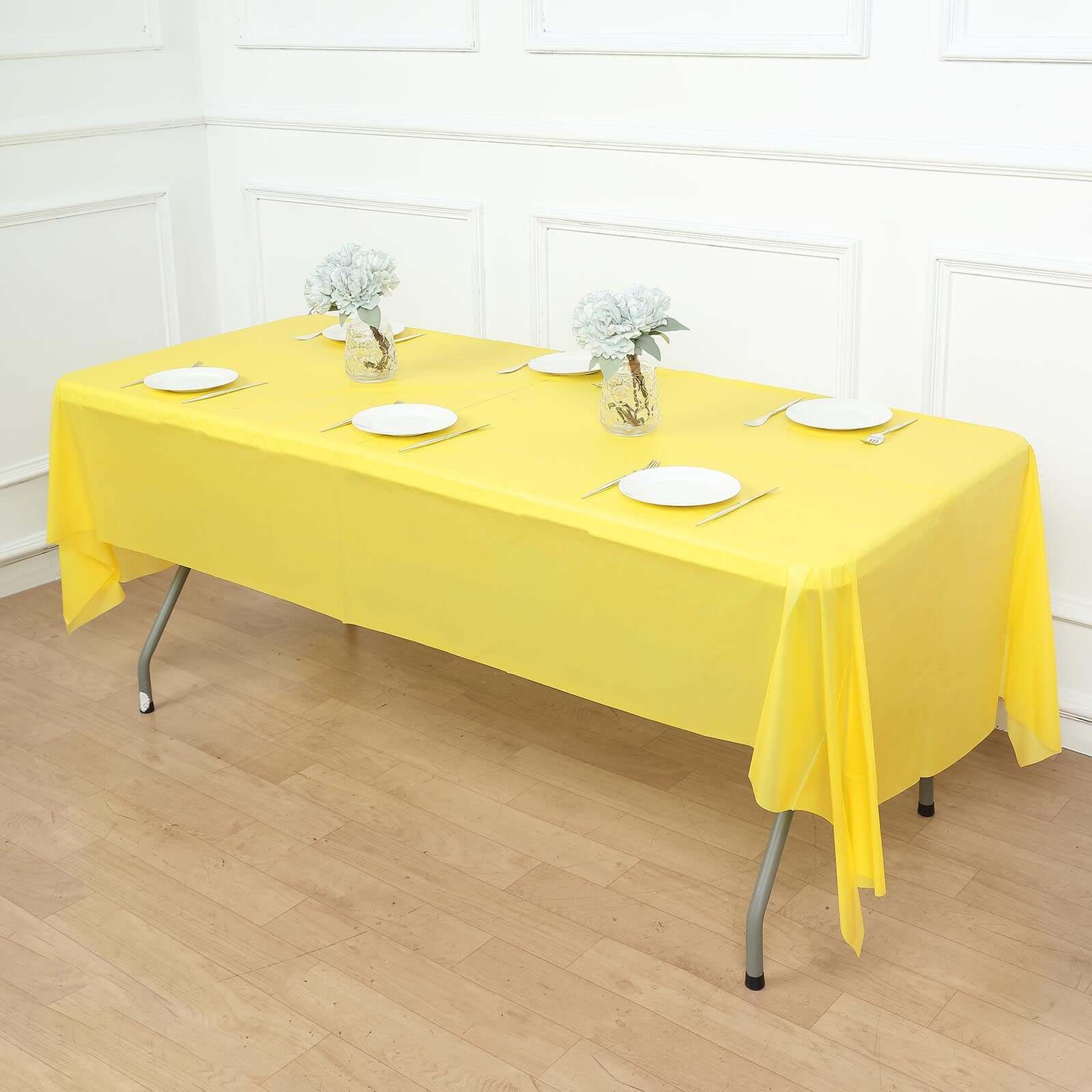 5-Pack Yellow Rectangle PVC Disposable Plastic Table Covers - Ideal for Gatherings