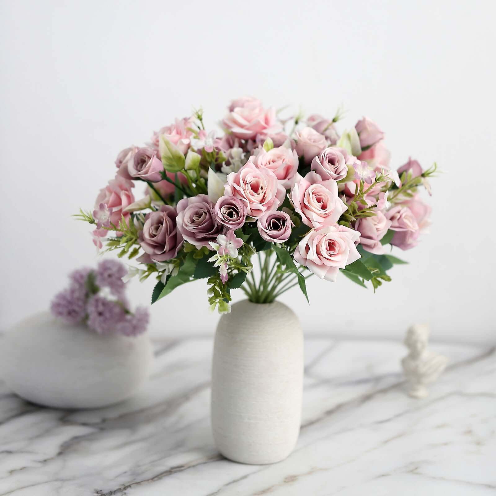 Hot Deal! 4 Bushes 12-Inch Dusty Rose Artificial Silk Rose Flower Bouquet for Weddings and Decor